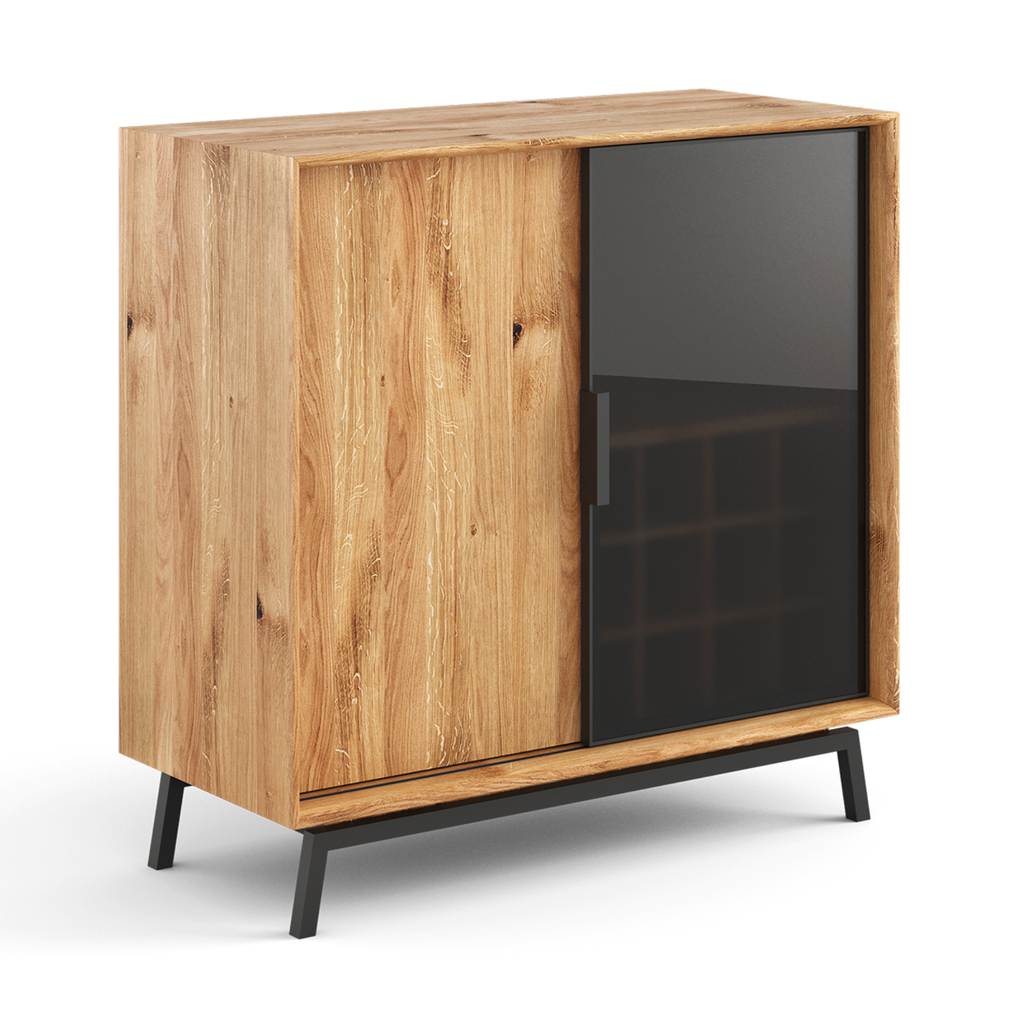 Komoda Modern Loft 101x45cm Sa Staklom, Materijal: Masivno Drvo Hrast