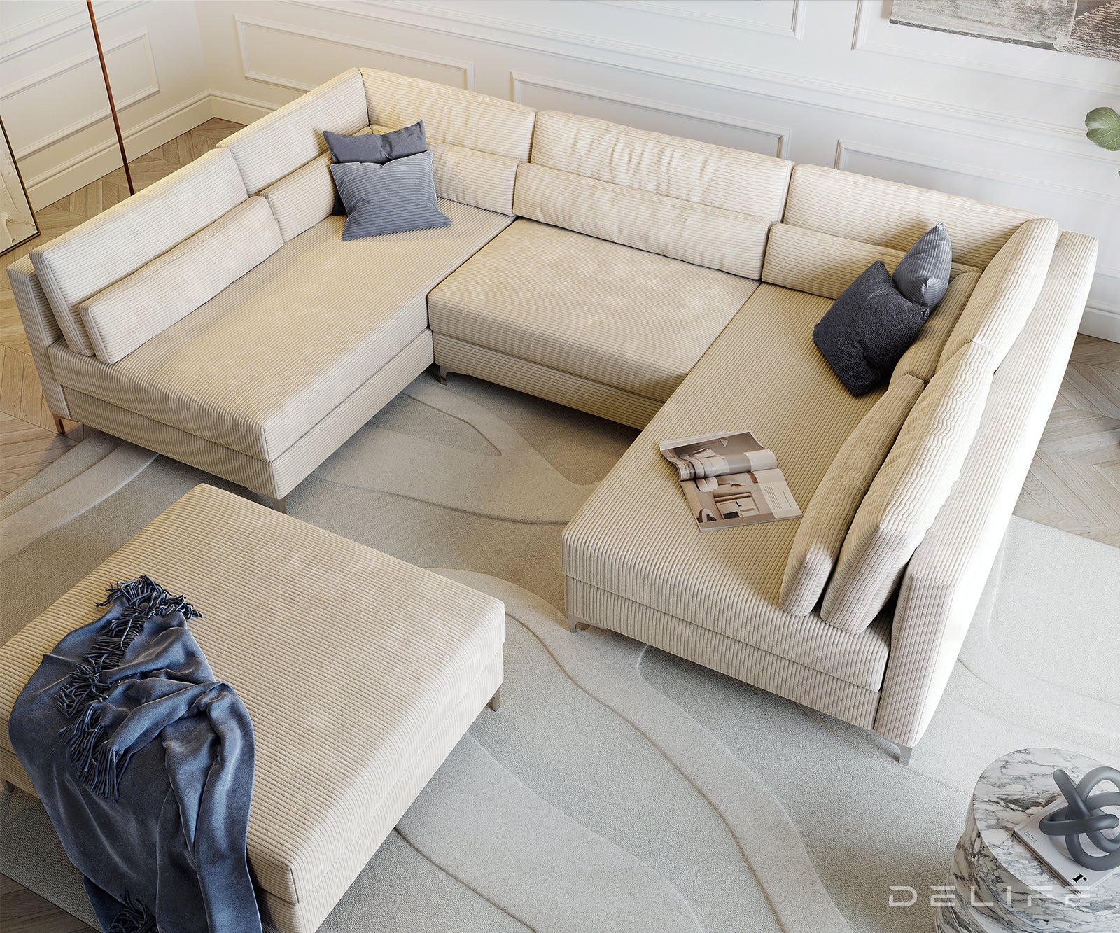 Kutna garnitura Elio 300x185cm, Materijal: Rebrasta tkanina