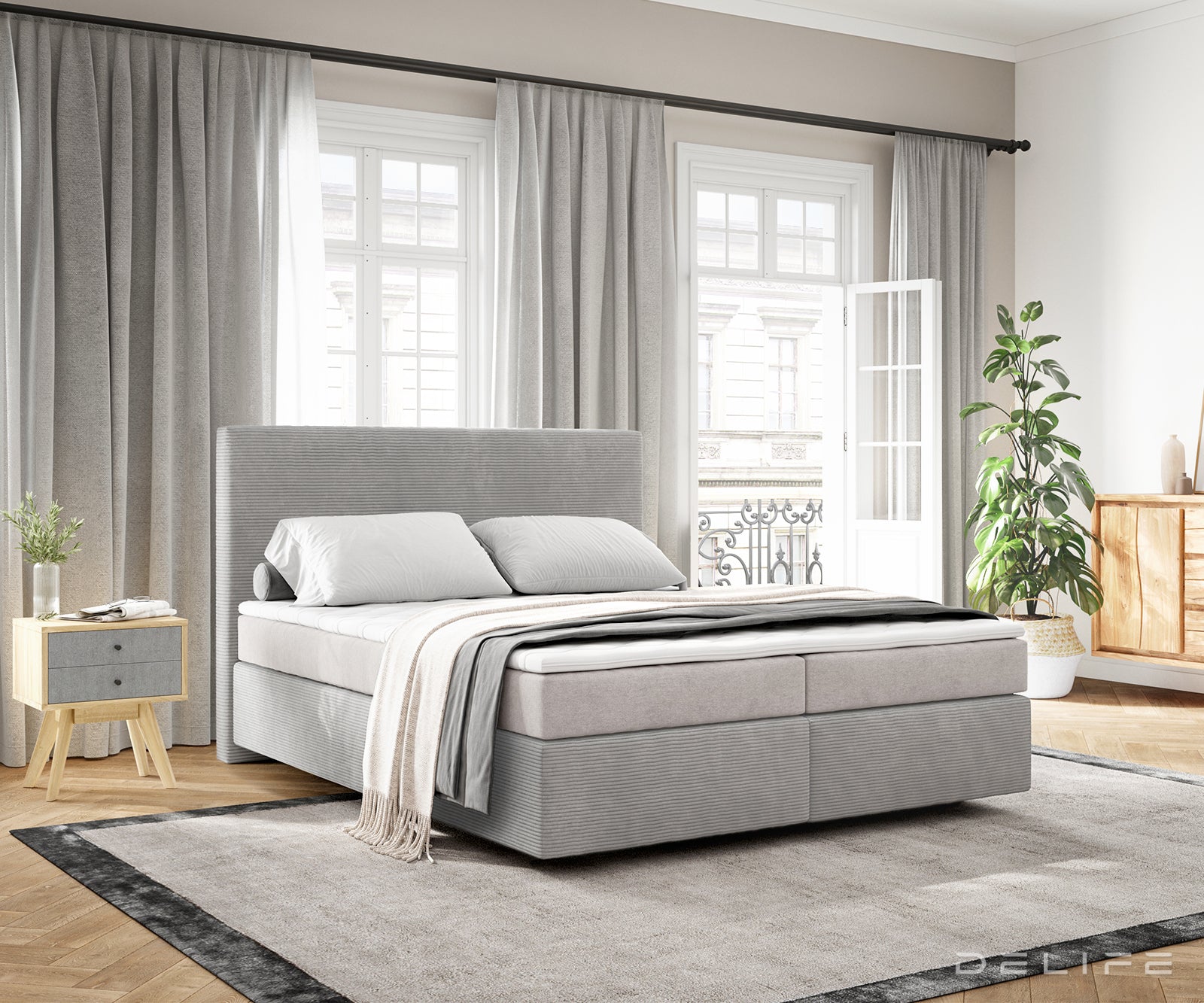 Box spring krevet Dream-Well s madracem i nadmadracem, Materijal: Rebrasta tkanina