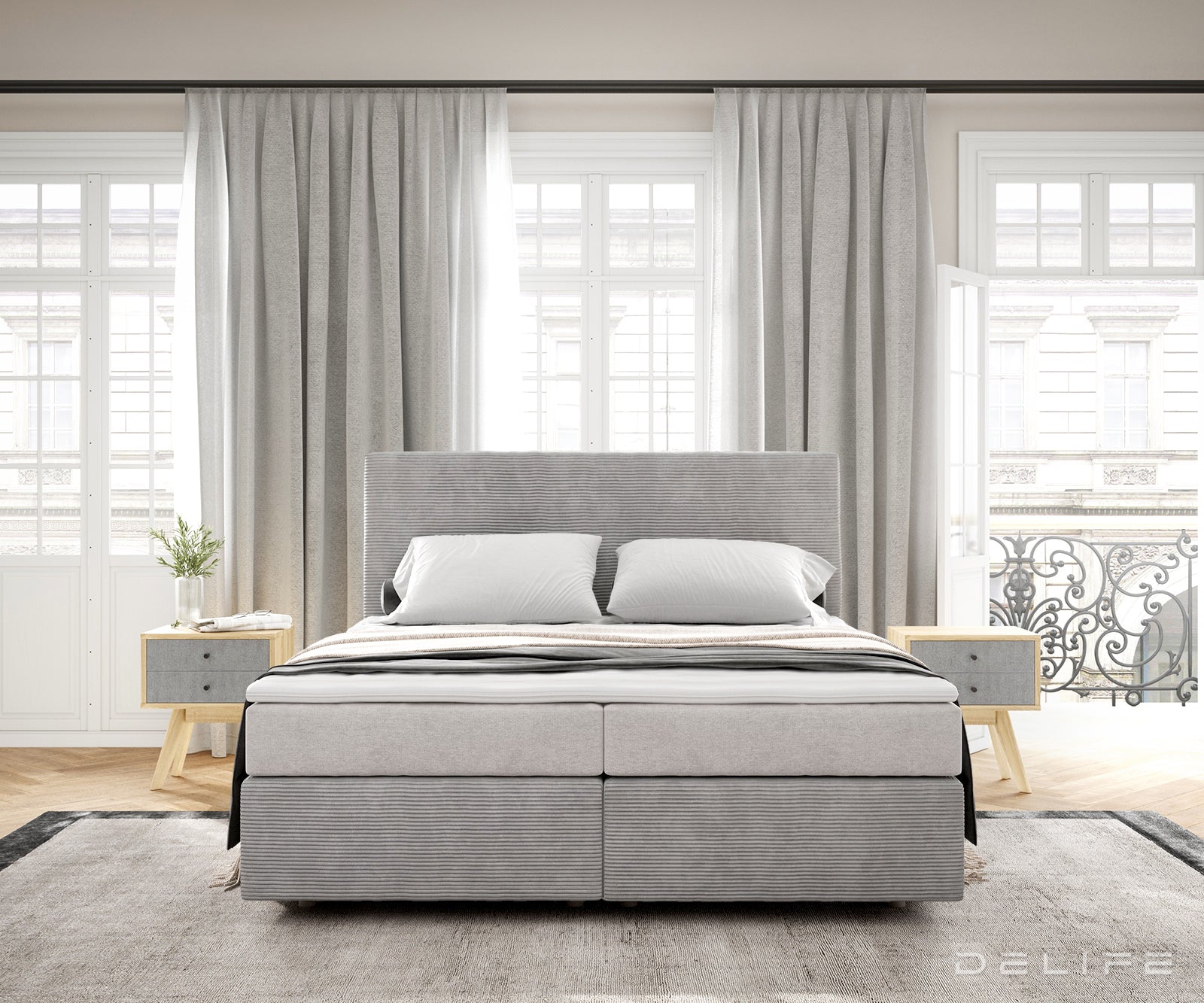 Box spring krevet Dream-Well s madracem i nadmadracem, Materijal: Rebrasta tkanina