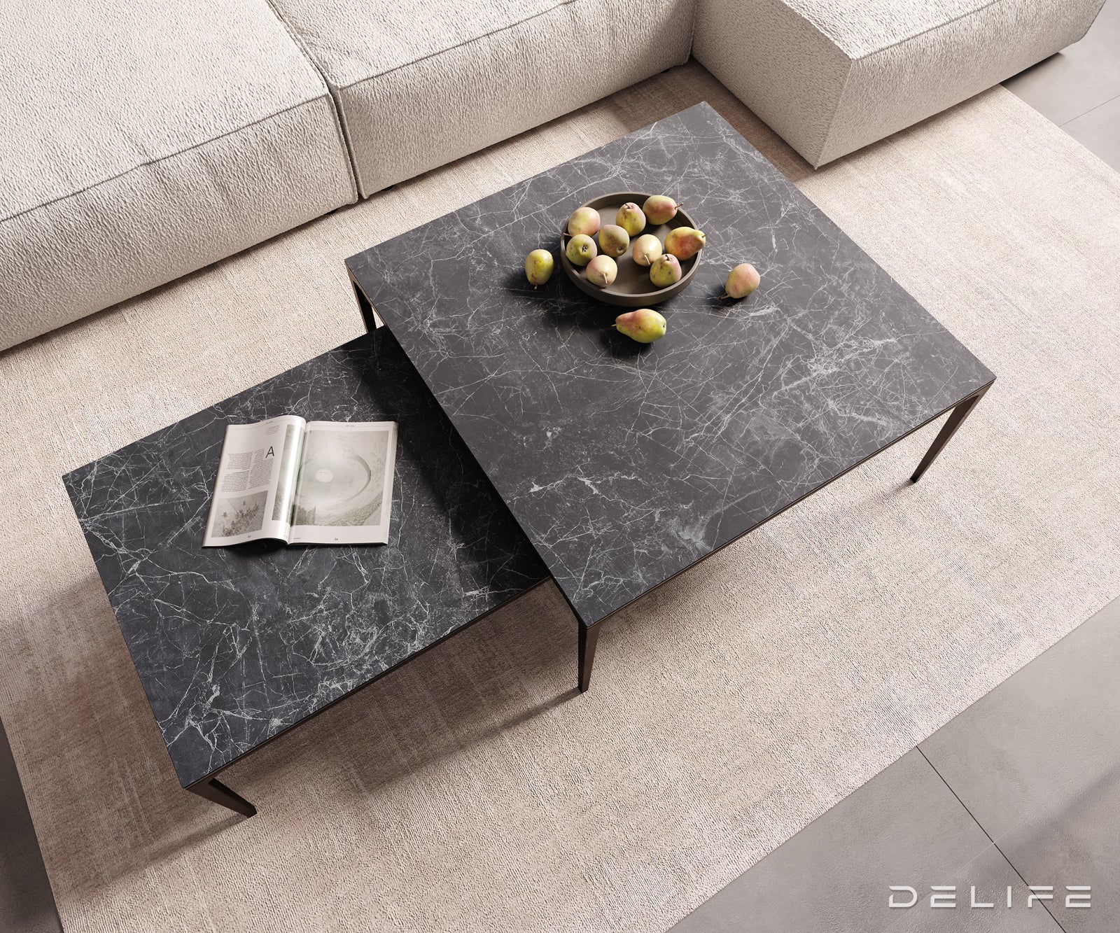 Klub stolić Levente 110x60cm, Materijal: Keramika Laminam Noir Desir