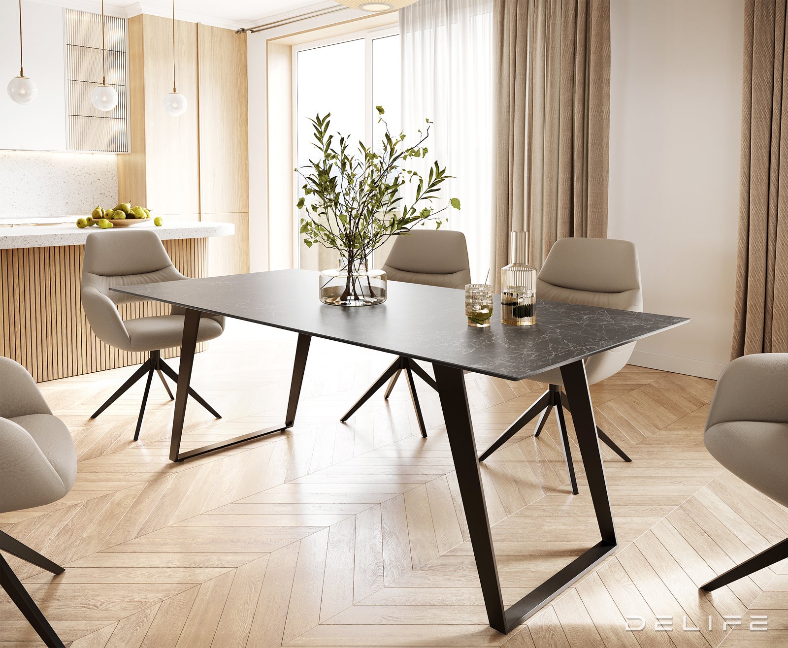 Blagovaonski stol Edge 200x100, Materijal: Keramika Laminam Nero Greco