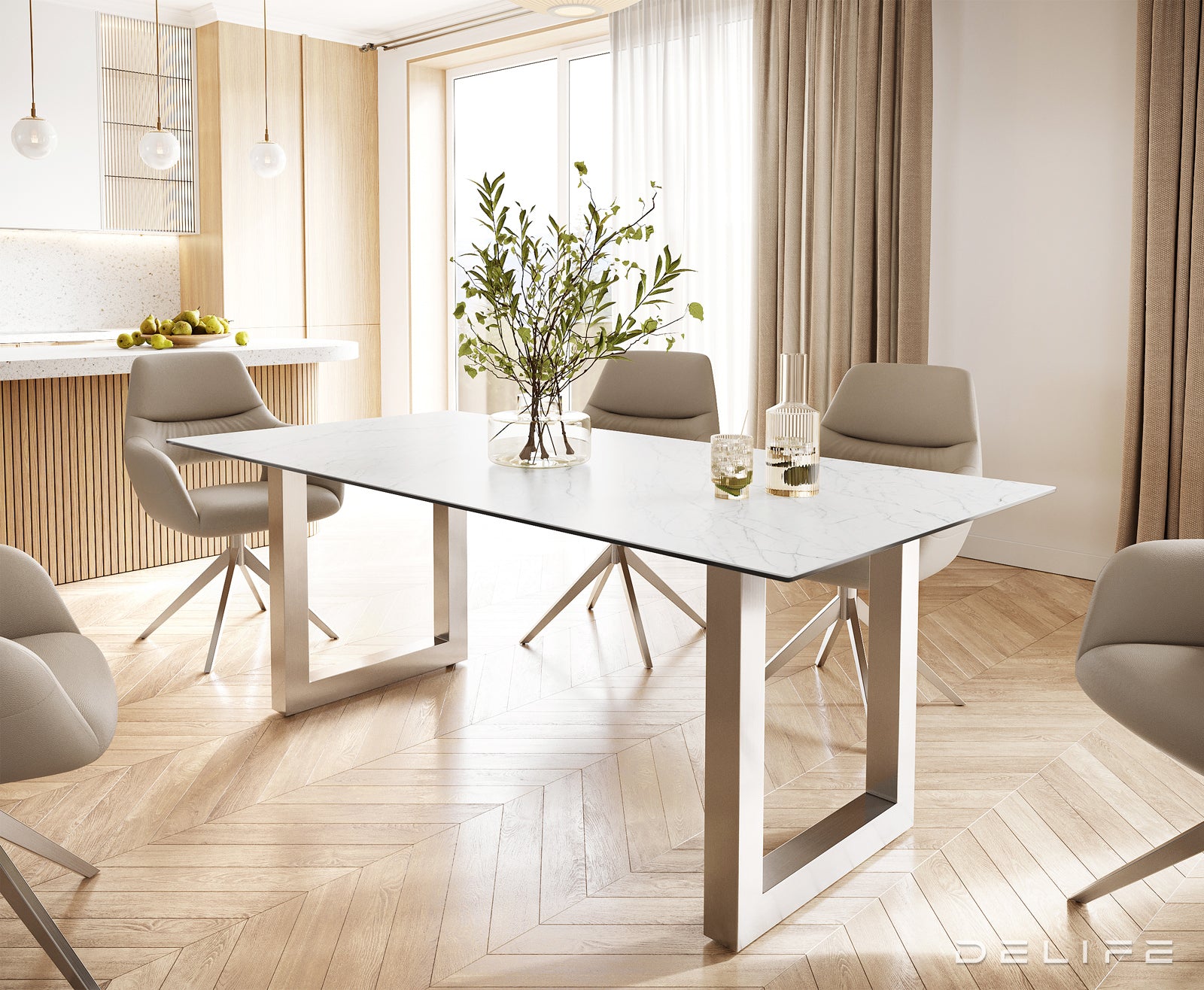 Blagovaonski stol Edge 200x100, Materijal: Keramika Laminam Statuarietto