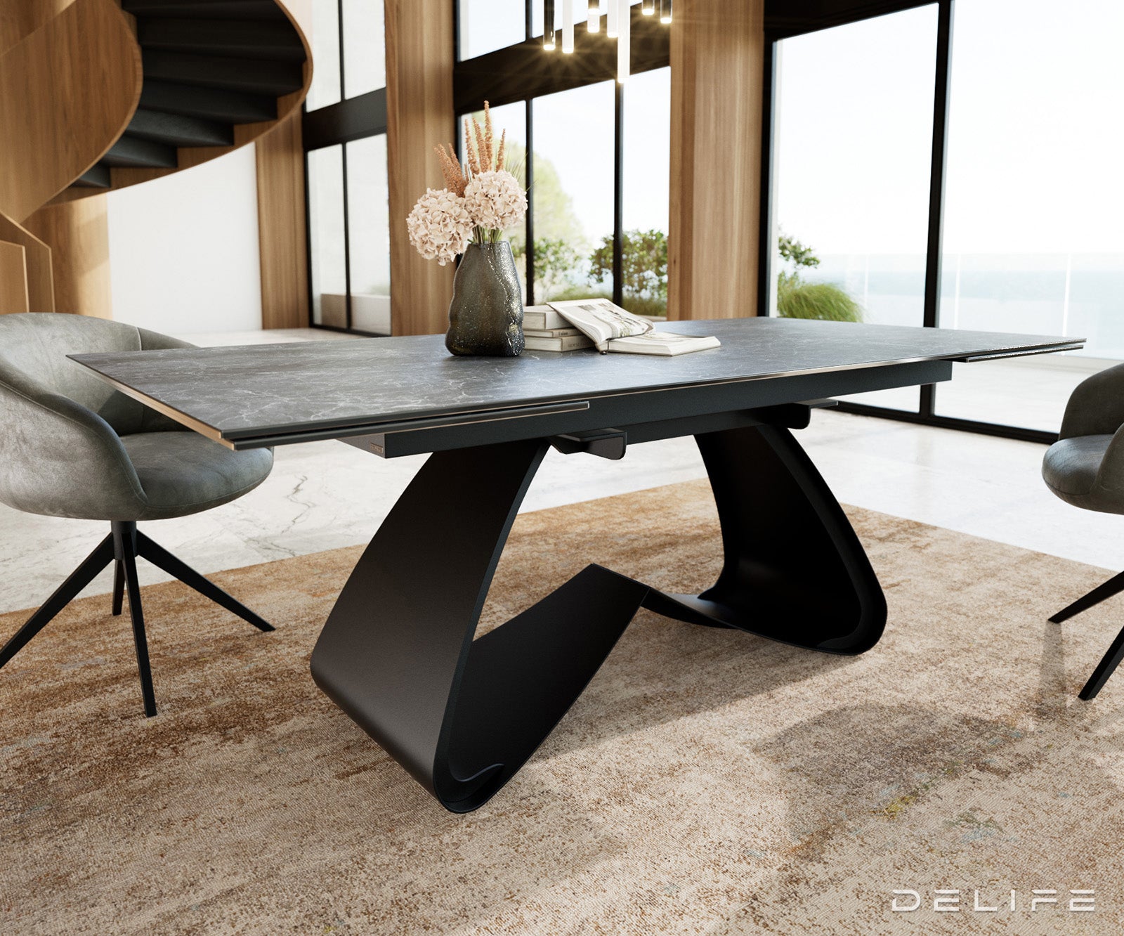 Blagovaonski stol Edge 200/300x100, Materijal: Keramika Laminam Nero Greco