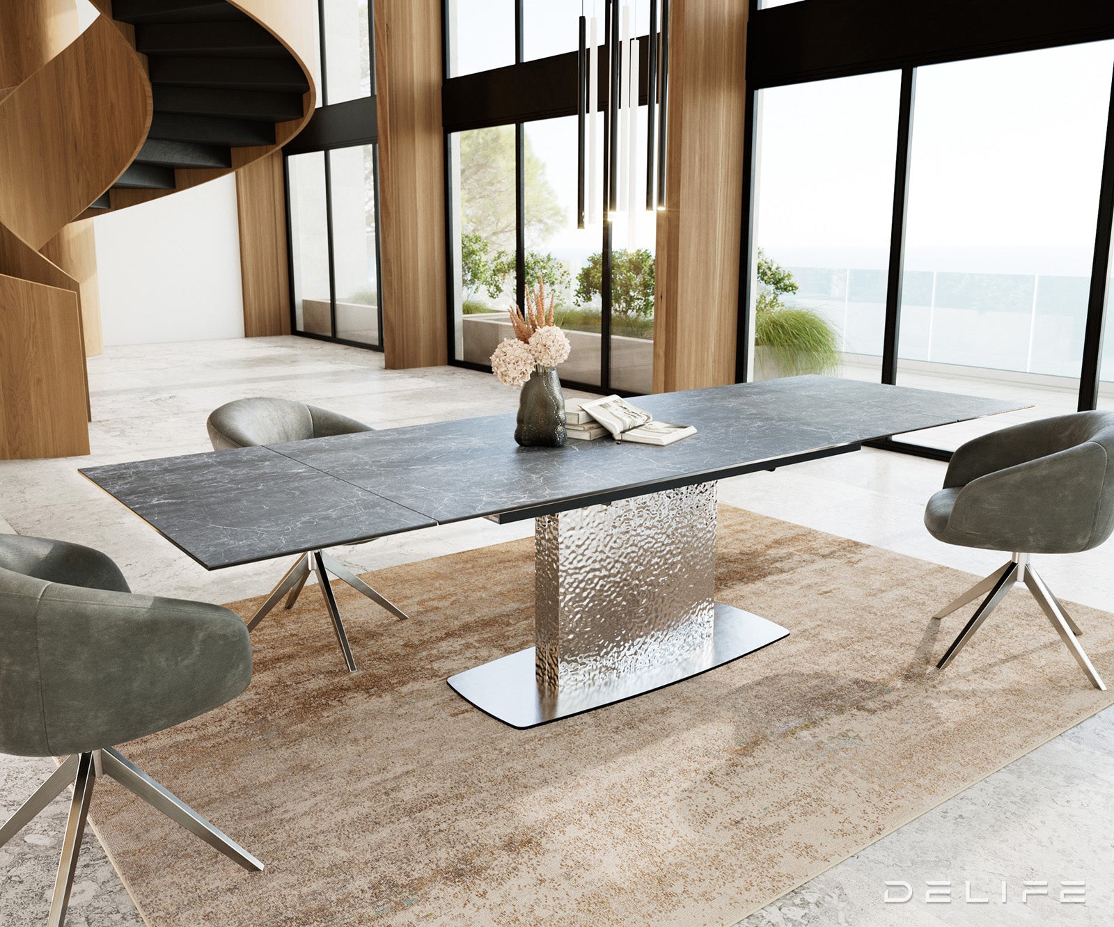 Blagovaonski stol Edge 200/300x100, Materijal: Keramika Laminam Nero Greco