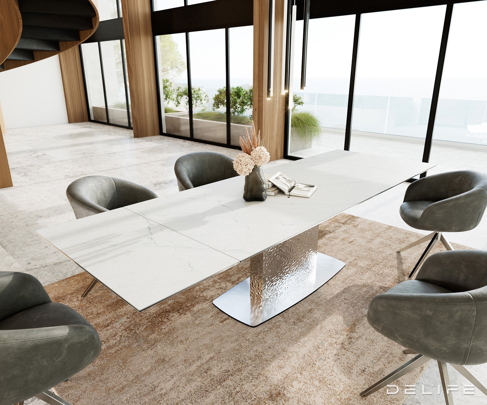 Blagovaonski stol Edge 200/300x100, Materijal: Keramika Laminam Statuarietto