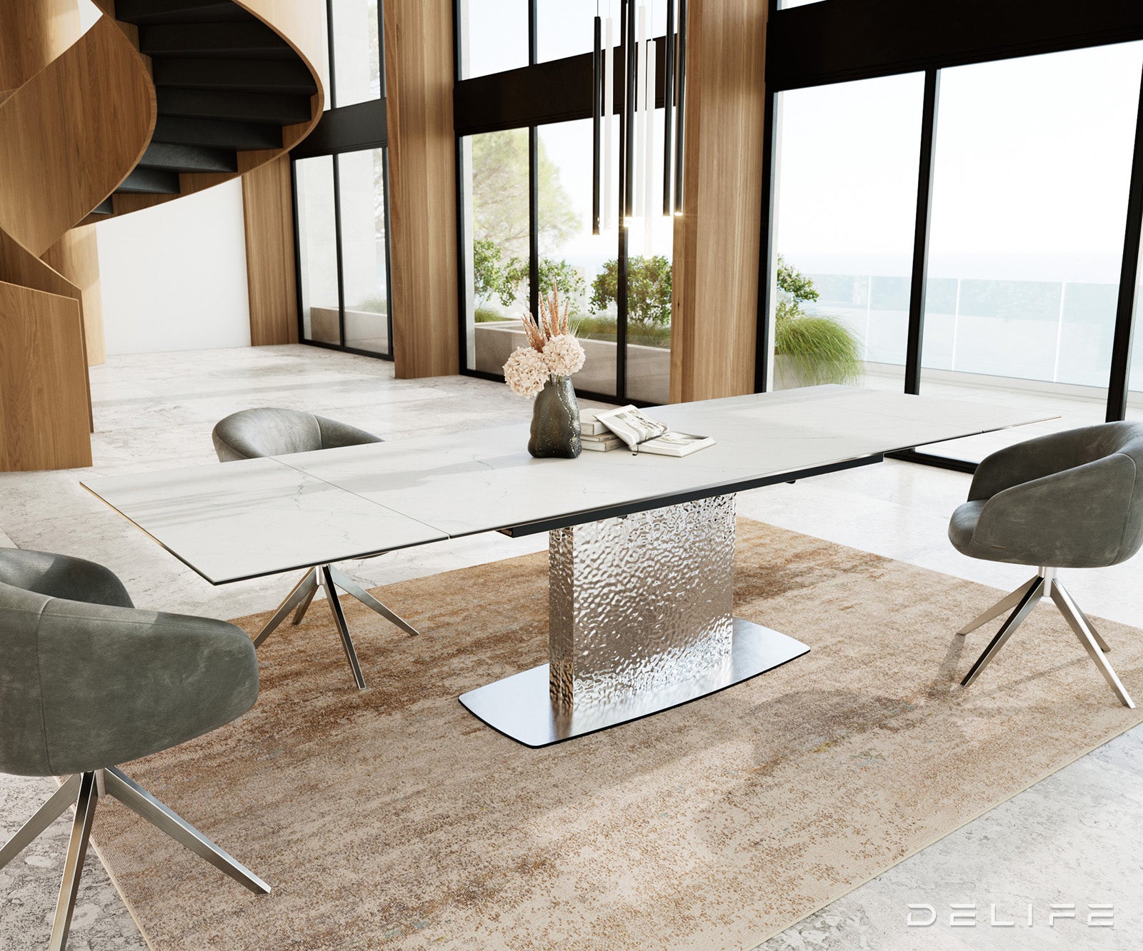 Blagovaonski stol Edge 200/300x100, Materijal: Keramika Laminam Statuarietto