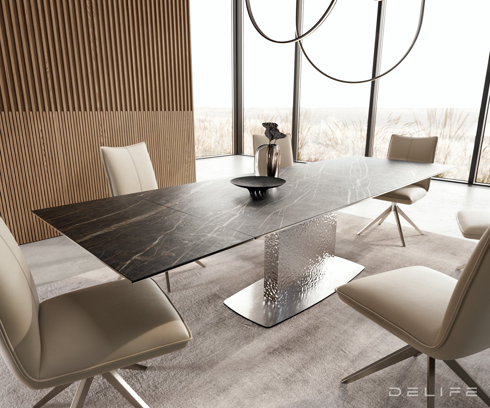 Produljivi stol Edge 200/300x100, Materijal: Keramika Laminam Noir Desir