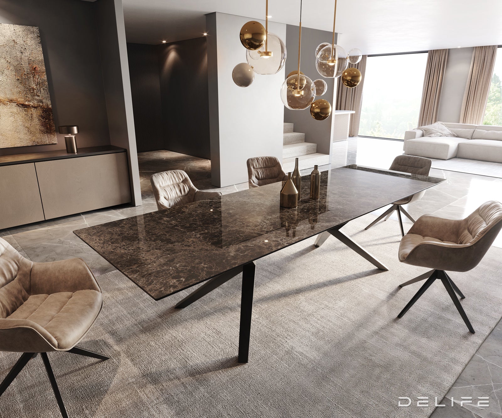 Blagovaonski stol Edge 300x100cm, Materijal: Keramika na staklu