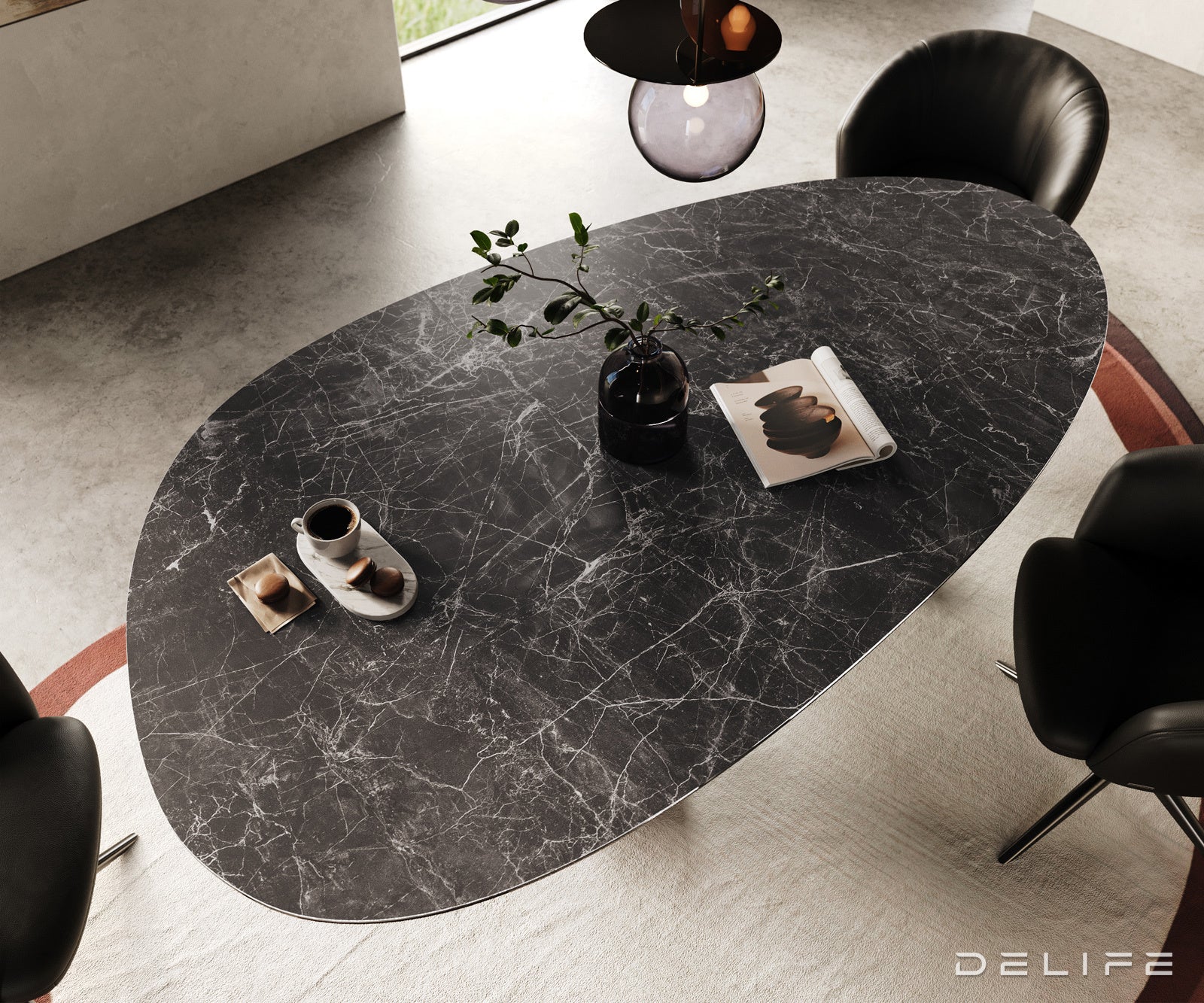 Blagovaonski stol Edge 220x120cm, Materijal: Keramika Laminam Nero Greco