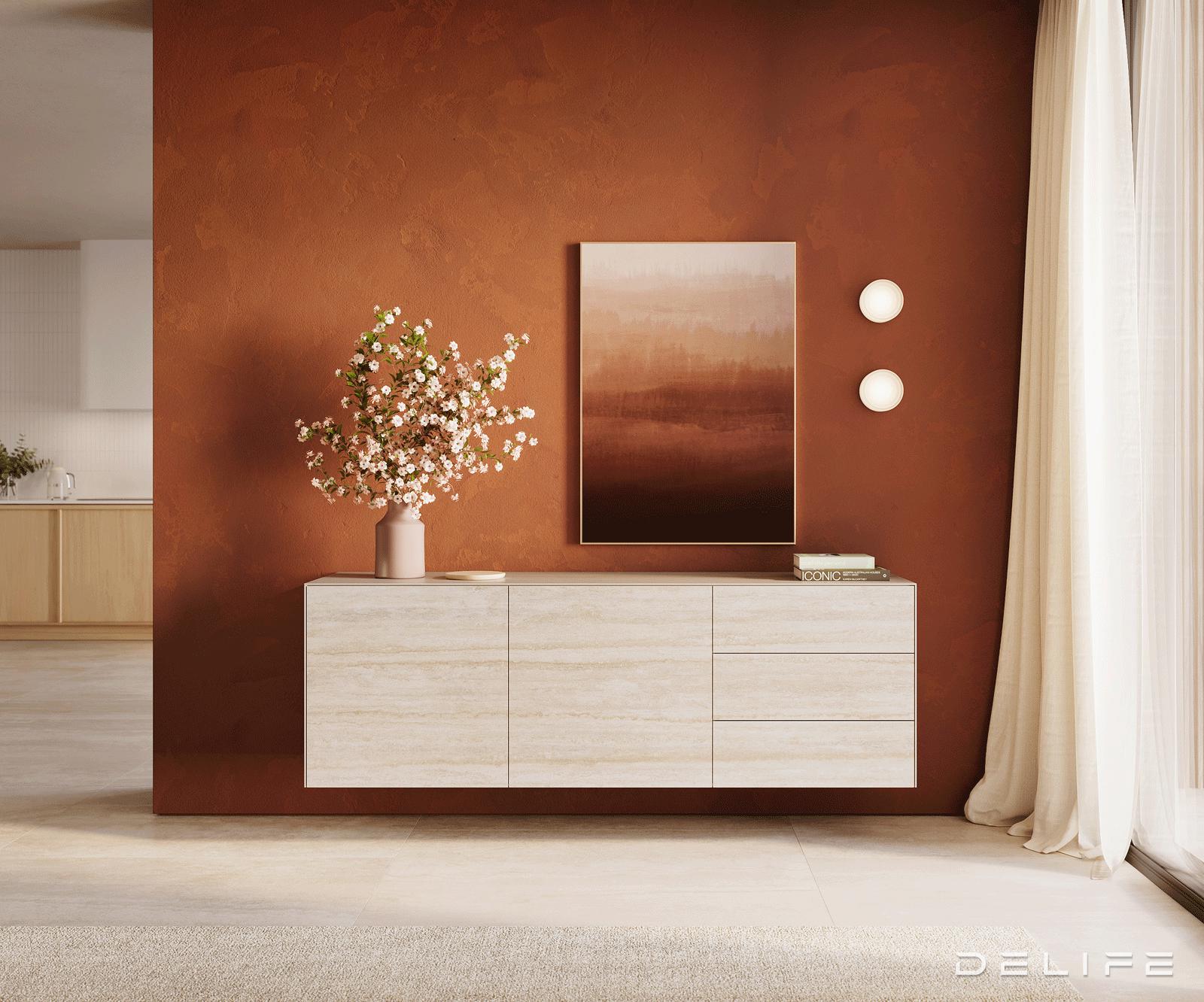 Komoda Cuor 180x45cm, Materijal: Keramika Laminam Travertino Bianco