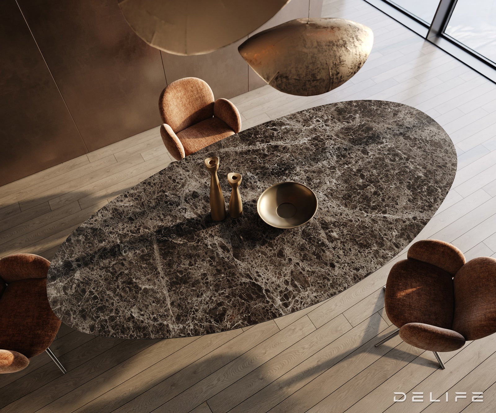 Blagovaonski stol Edge 315x150cm, Materijal: Keramika Laminam Emperador Extra Lucidato