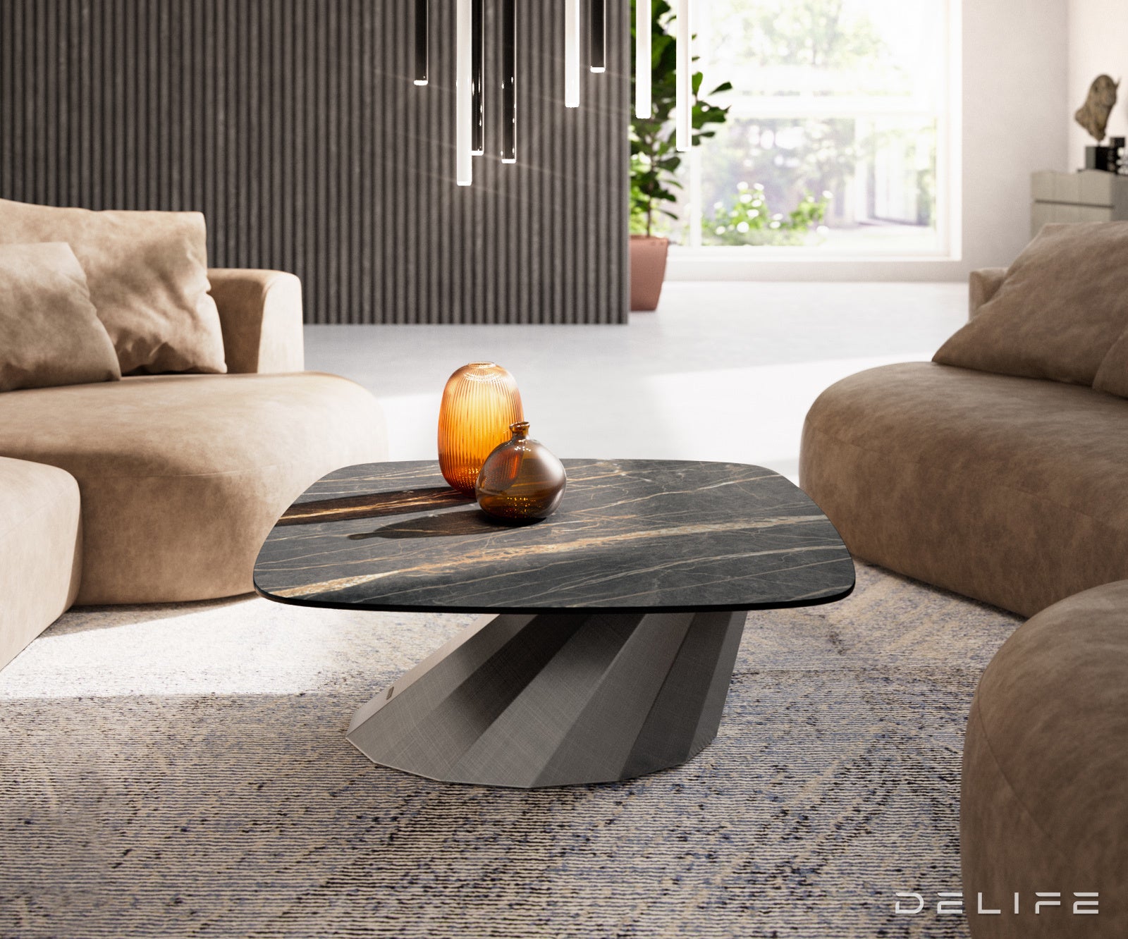 Klub stolić Edge Boot 90x90cm, Materijal: Keramika Laminam Noir Desir