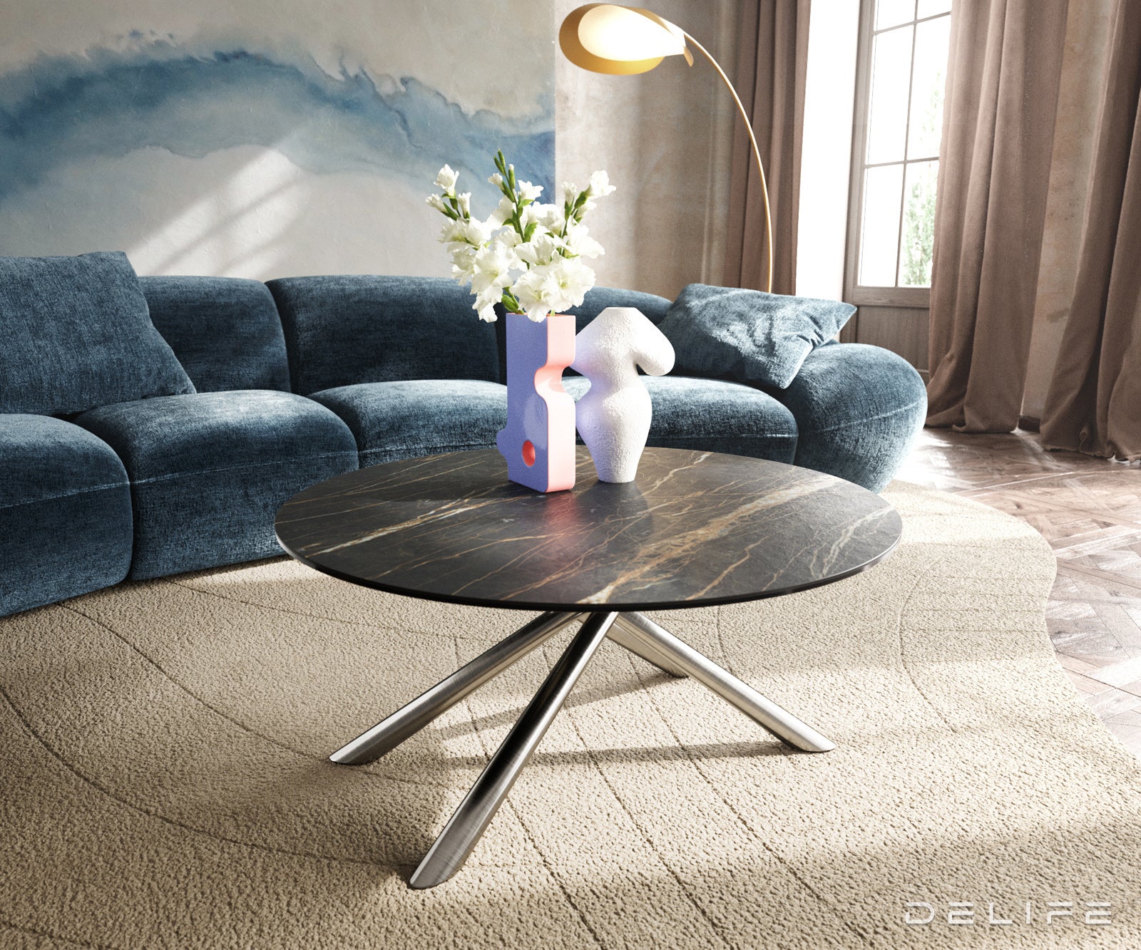 Klub stolić Edge 90x90cm, Materijal: Keramika Laminam Noir Desir