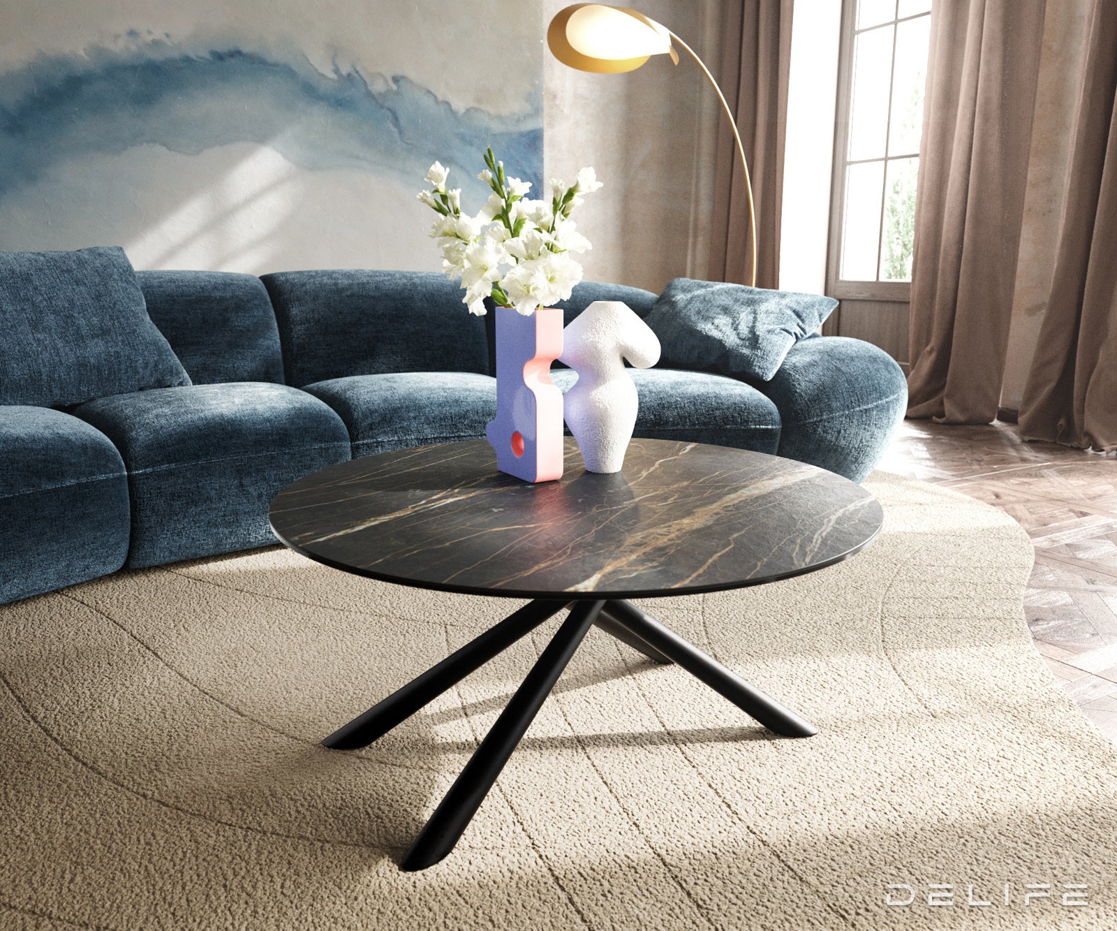 Klub stolić Edge 90x90cm, Materijal: Keramika Laminam Noir Desir
