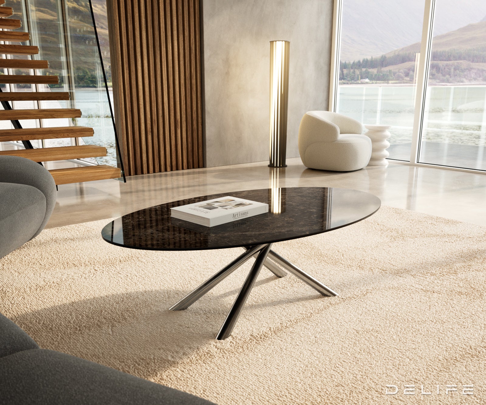 Klub stolić Edge 140x80cm, Materijal: Keramika Laminam Extra Lucidato