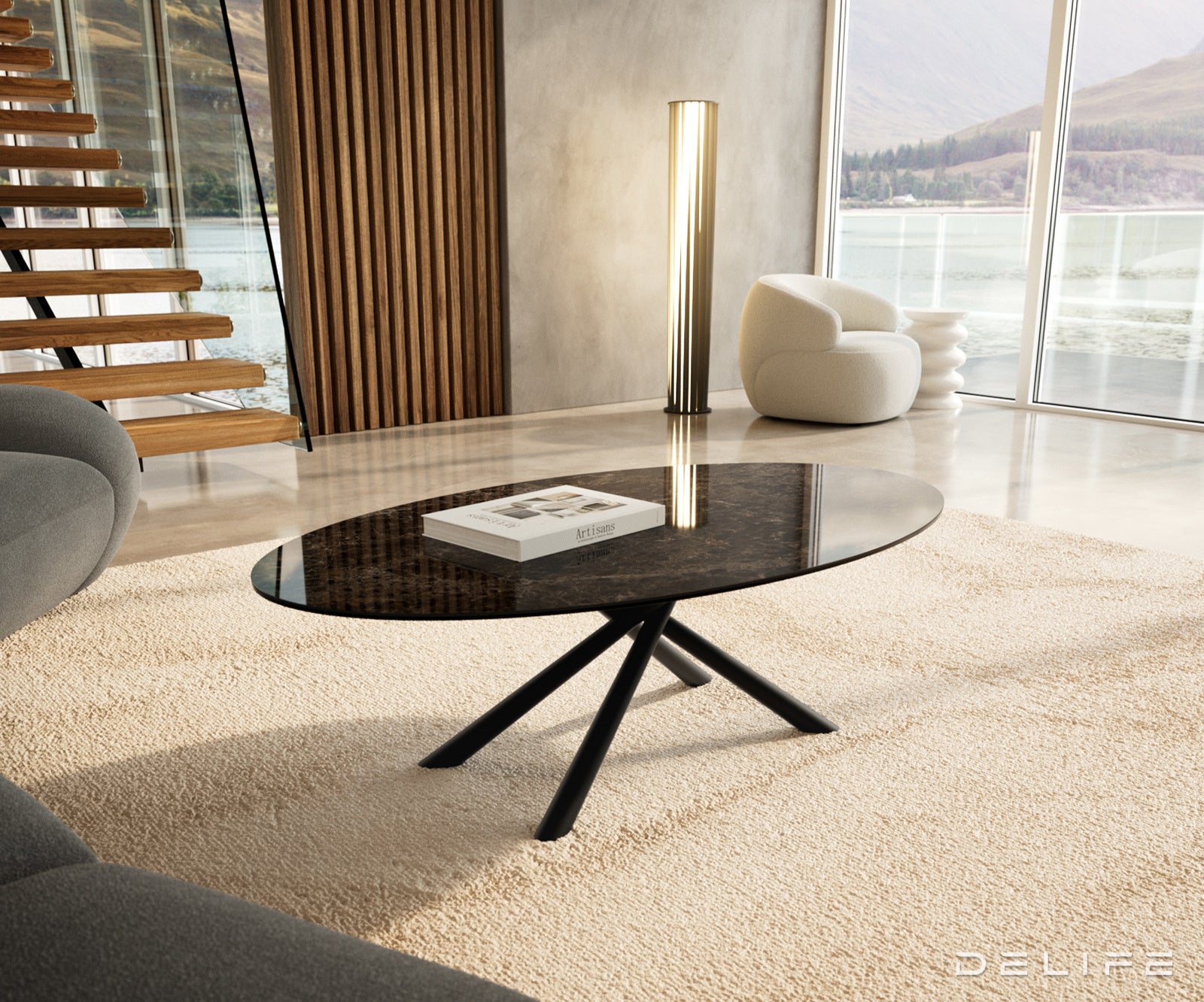 Klub stolić Edge 140x80cm, Materijal: Keramika Laminam Emperador Extra Lucidato