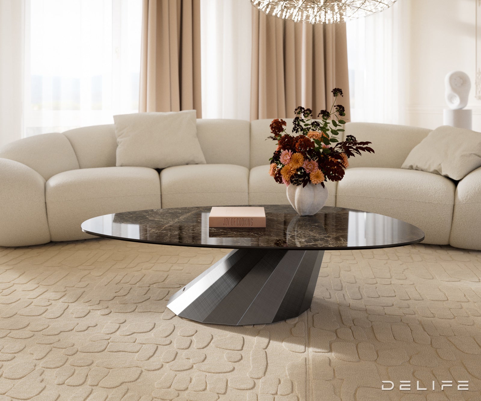 Klub stolić Edge 140x75cm, Materijal: Keramika Laminam Emperador Extra Lucidato