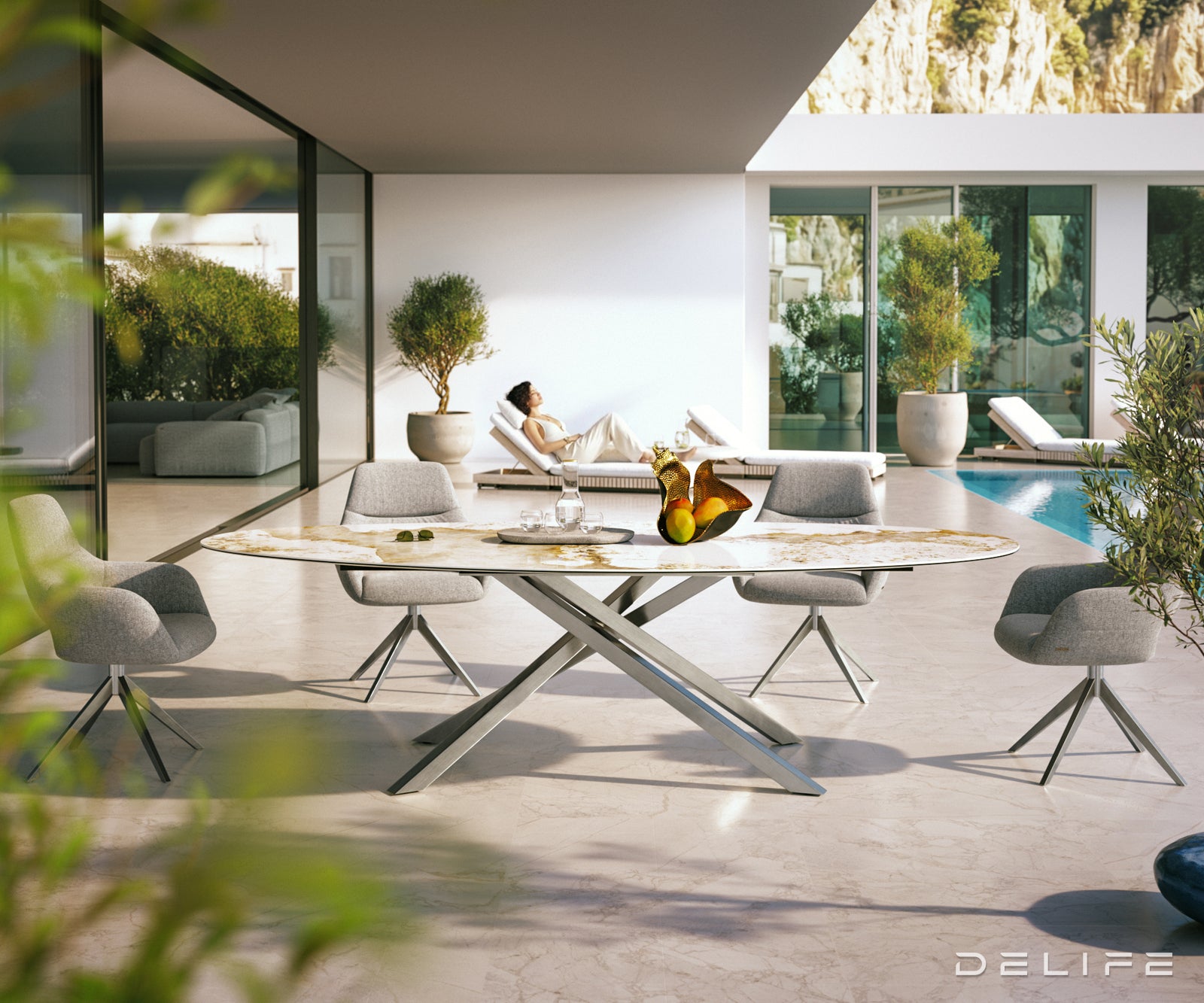 Outdoor stol Edge Oval 280x130cm, Materijal: Keramika Minas Melange