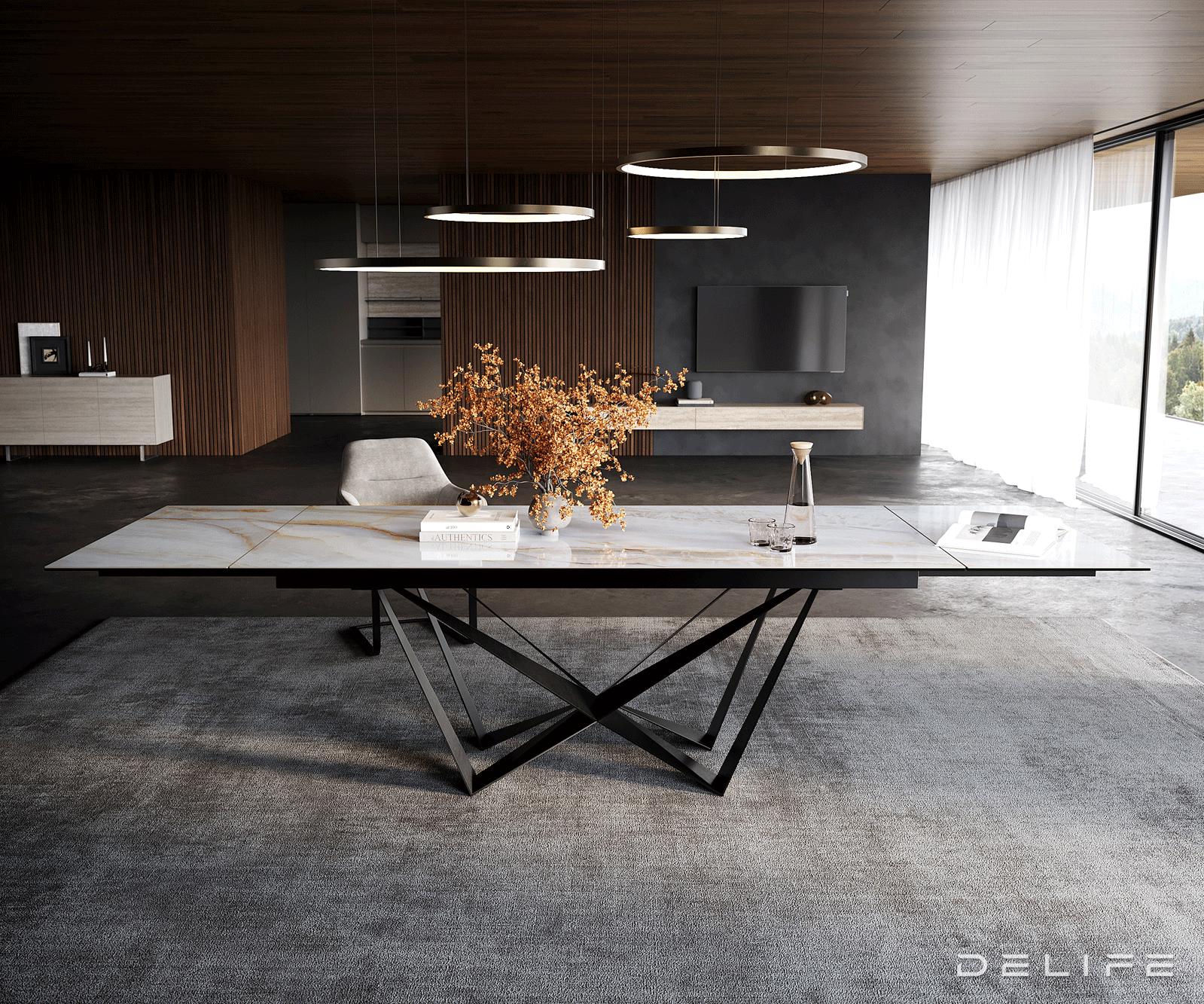 Blagovaonski stol Edge 200/300x100cm, Materijal: Keramika Onyx Pearl