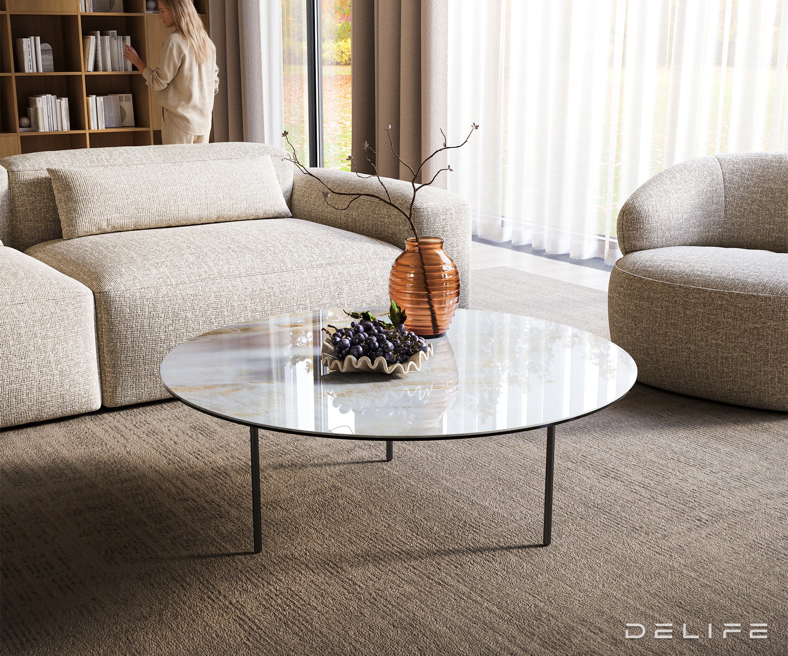 Klub stolić Edge 100x100cm, Materijal: Keramika Onyx Pearl
