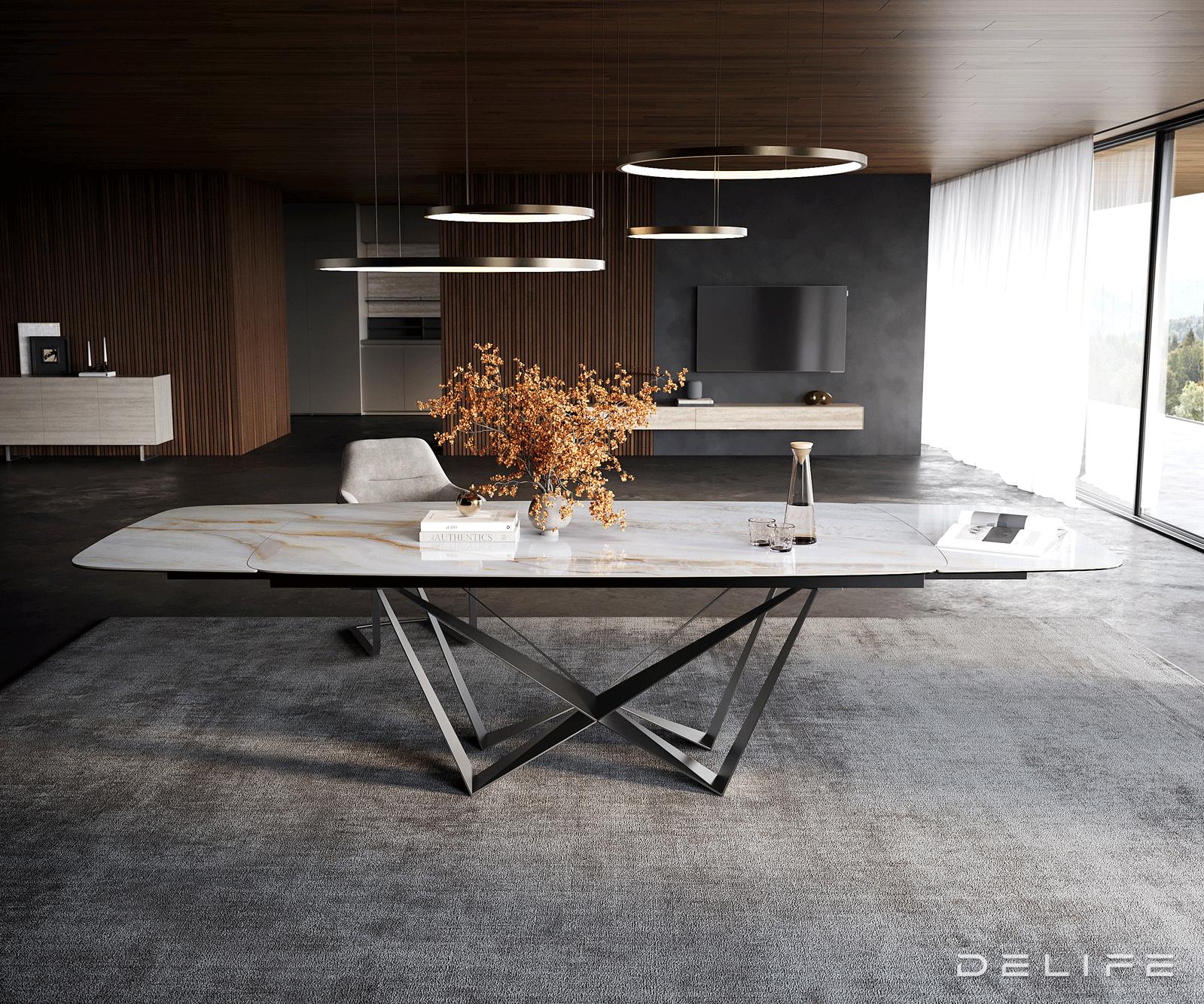 Blagovaonski stol Edge Boot 200/300x100cm, Materijal: Keramika Onyx Pearl