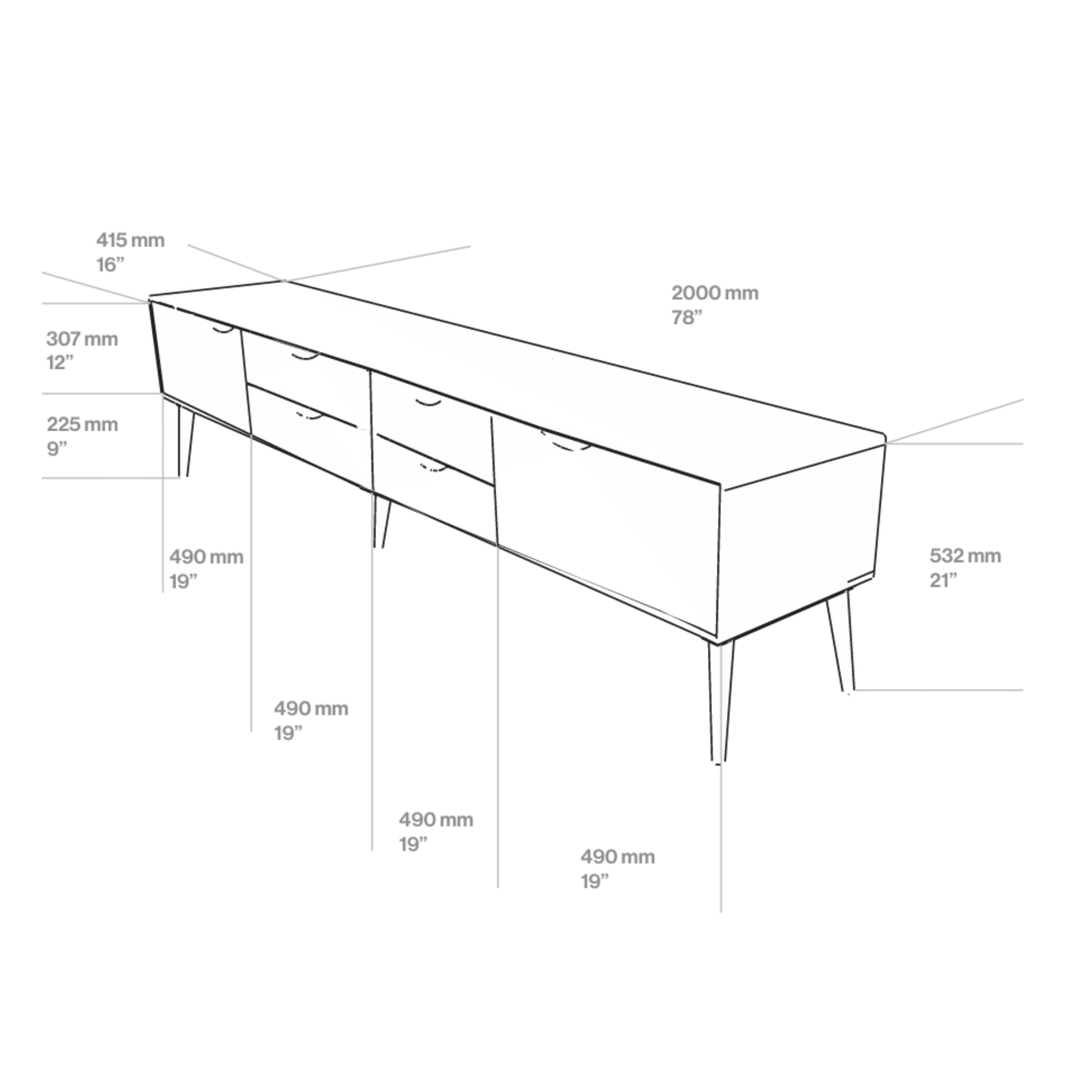 Tv Komoda Primo Bassa 200x41 cm, Materijal: Puno drvo Orah