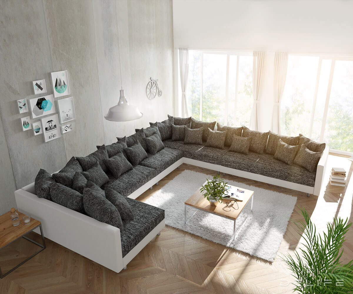 Kutna garnitura XXL Clovis 400x375cm, Materijal: Strukturirana tkanina/Umjetna koža