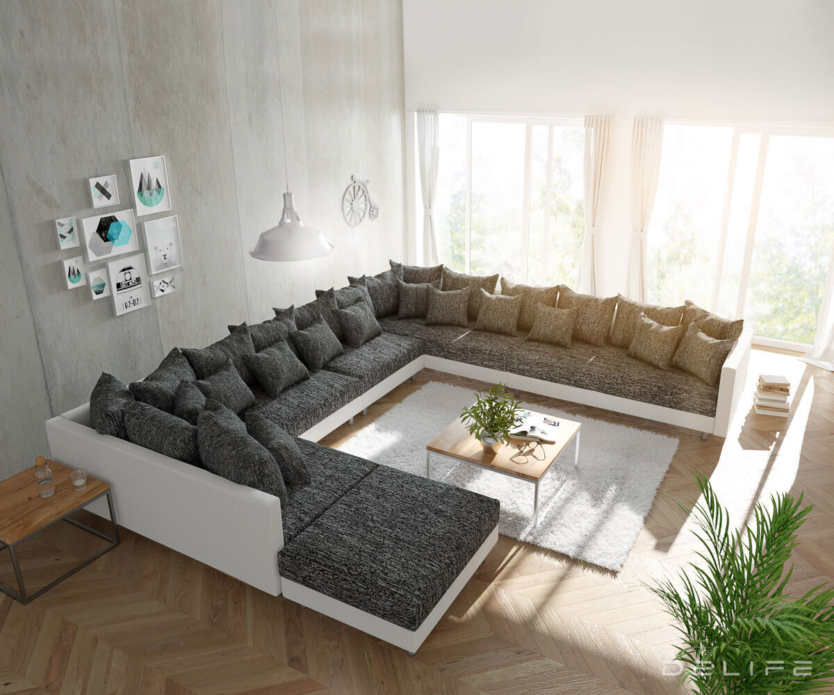 Kutna garnitura XXL Clovis 400x375cm, Materijal: Strukturirana tkanina/Umjetna koža