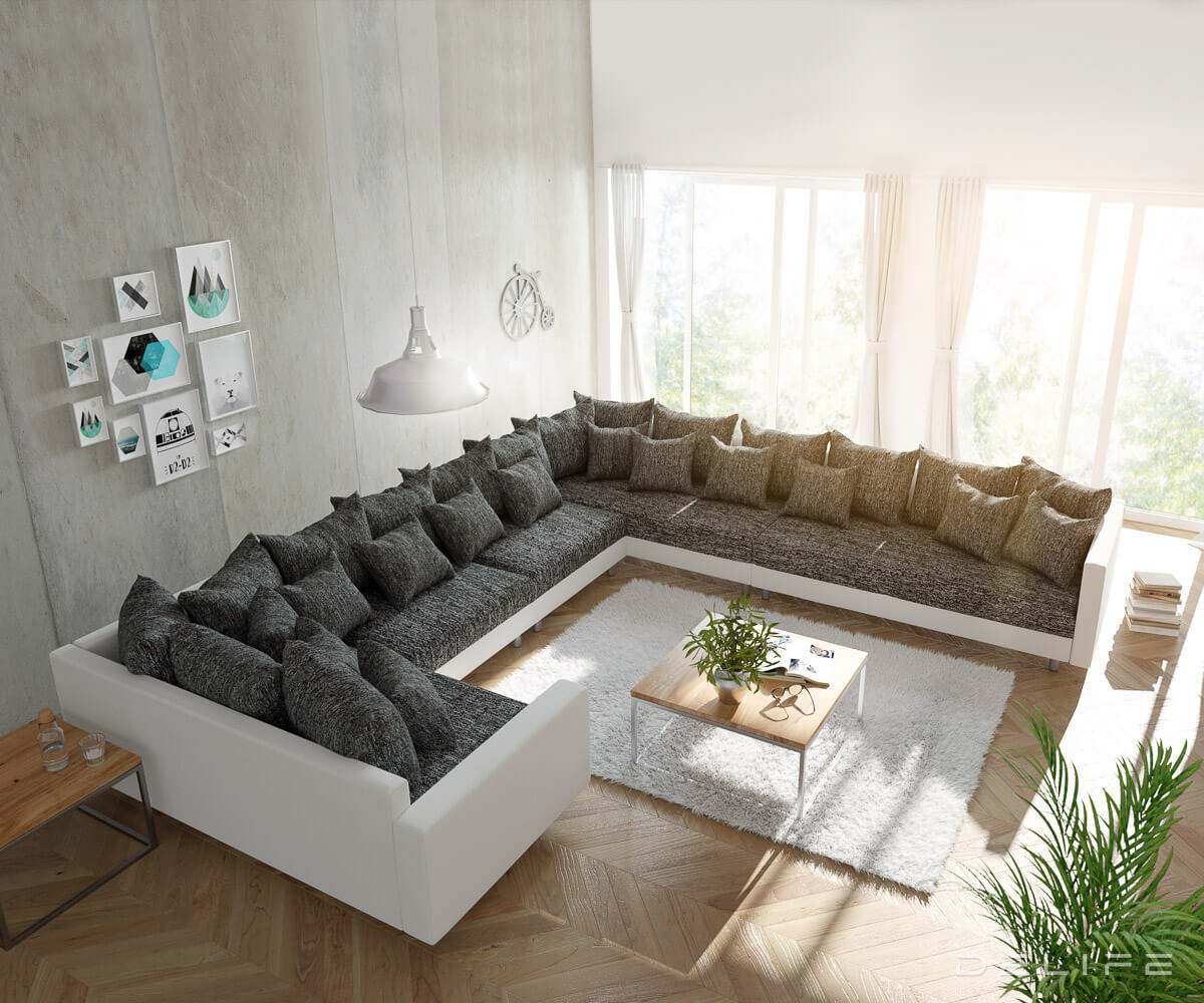 Kutna garnitura XXL Clovis 400x375cm, Materijal: Strukturirana tkanina/Umjetna koža