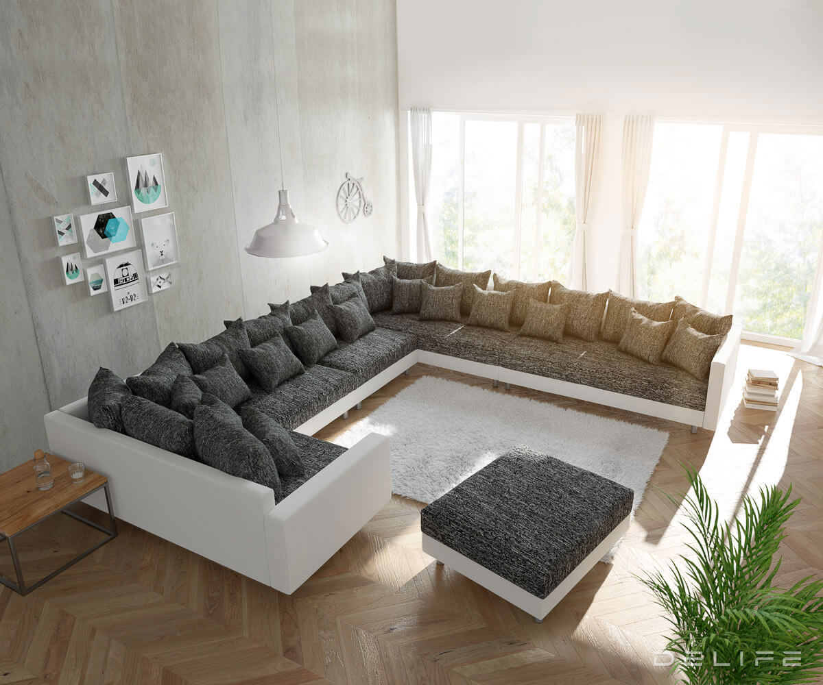 Kutna garnitura XXL Clovis 400x375cm, Materijal: Strukturirana tkanina/Umjetna koža