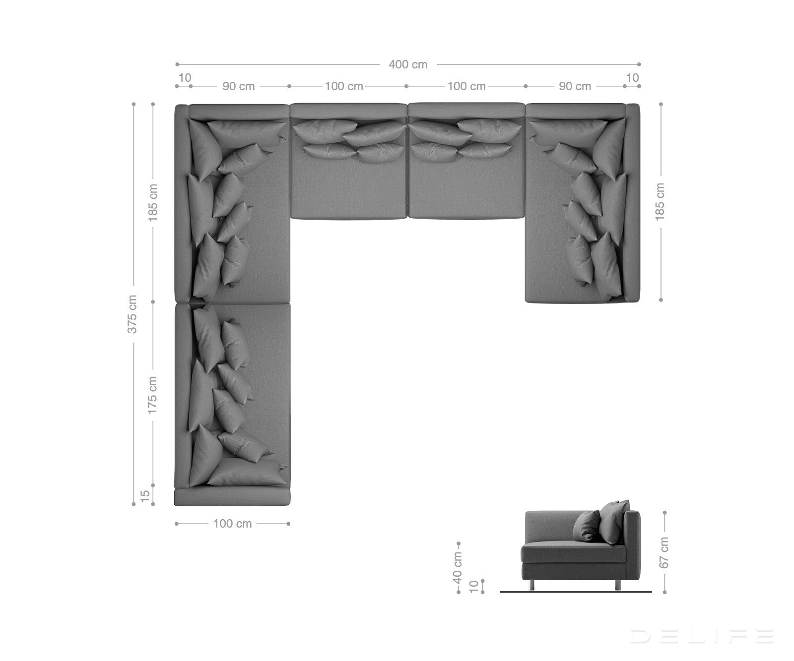 Kutna garnitura XXL Clovis 400x375cm, Materijal: Strukturirana tkanina/Umjetna koža