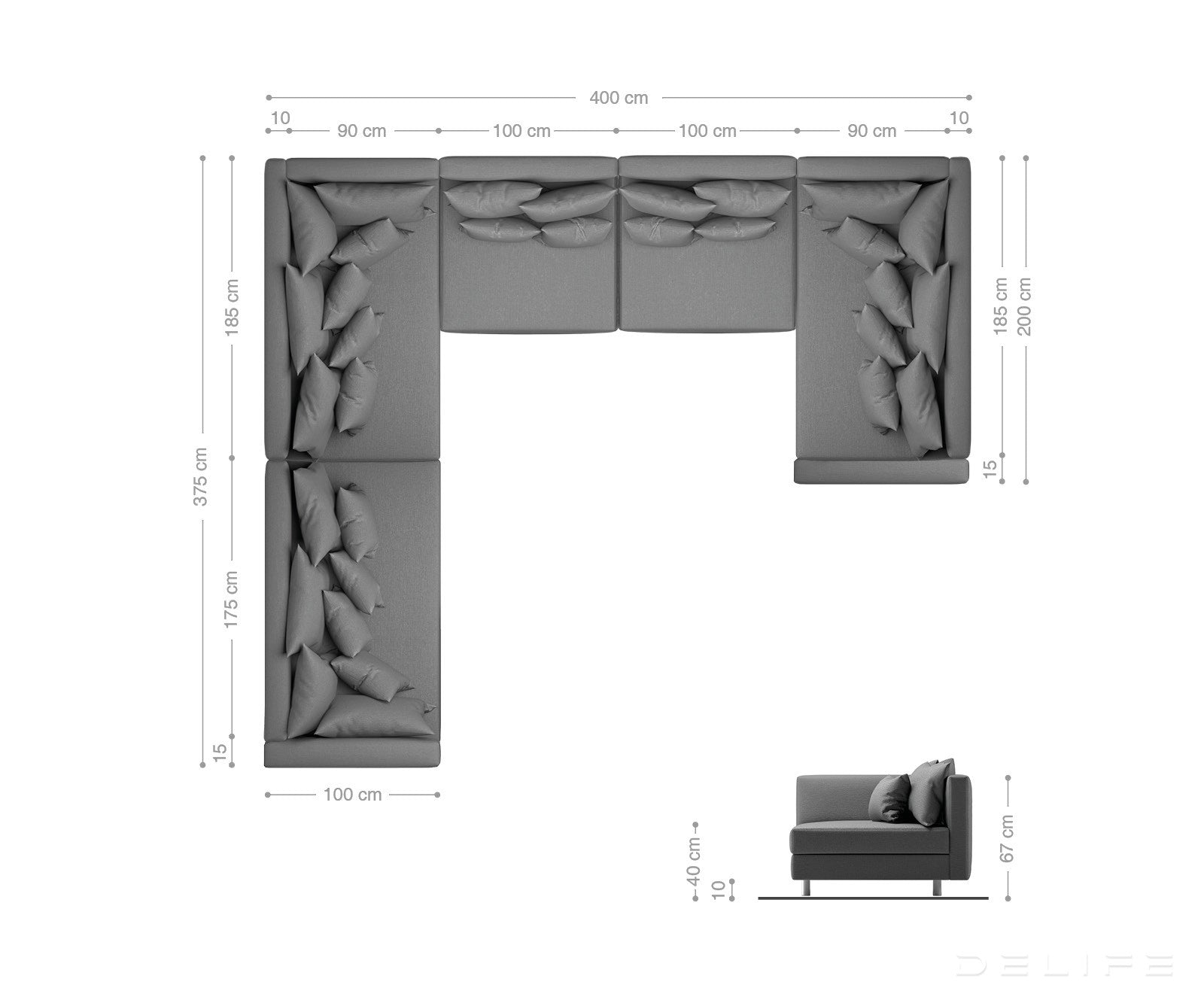 Kutna garnitura XXL Clovis 400x375cm, Materijal: Strukturirana tkanina/Umjetna koža