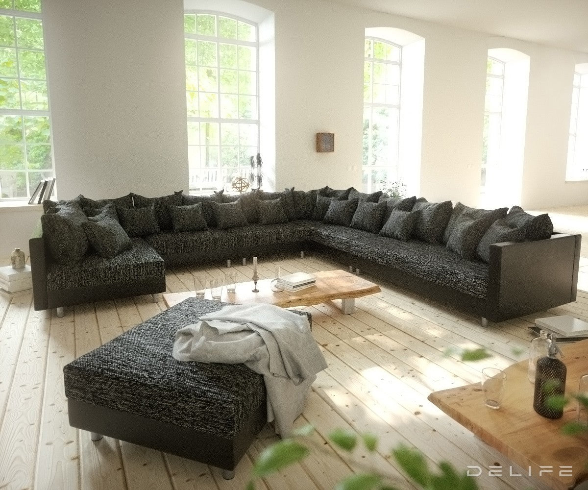 Kutna garnitura XXL Clovis 400x375cm, Materijal: Strukturirana tkanina/Umjetna koža