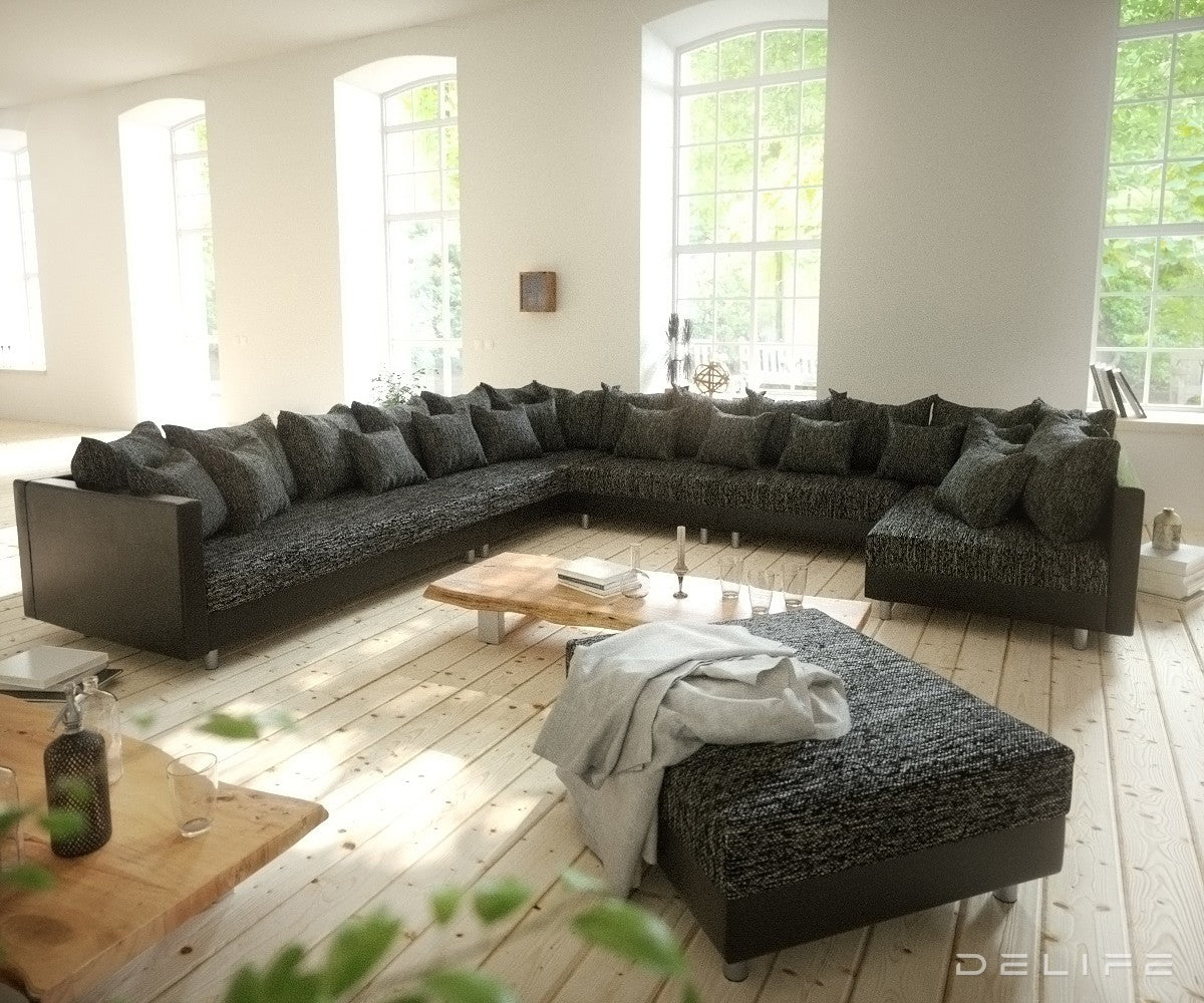 Kutna garnitura XXL Clovis 400x375cm, Materijal: Strukturirana tkanina/Umjetna koža