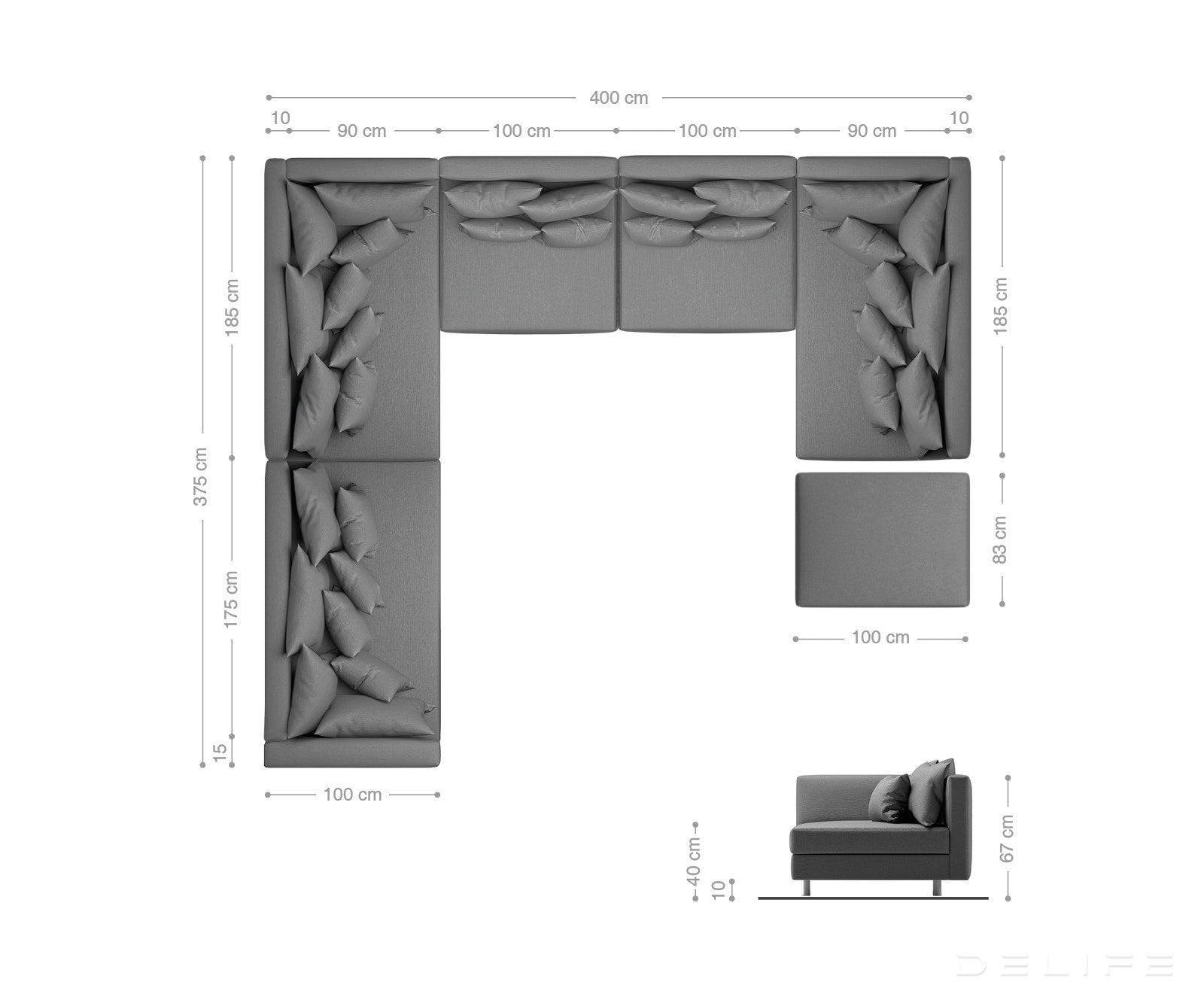 Kutna garnitura XXL Clovis 400x375cm, Materijal: Strukturirana tkanina/Umjetna koža