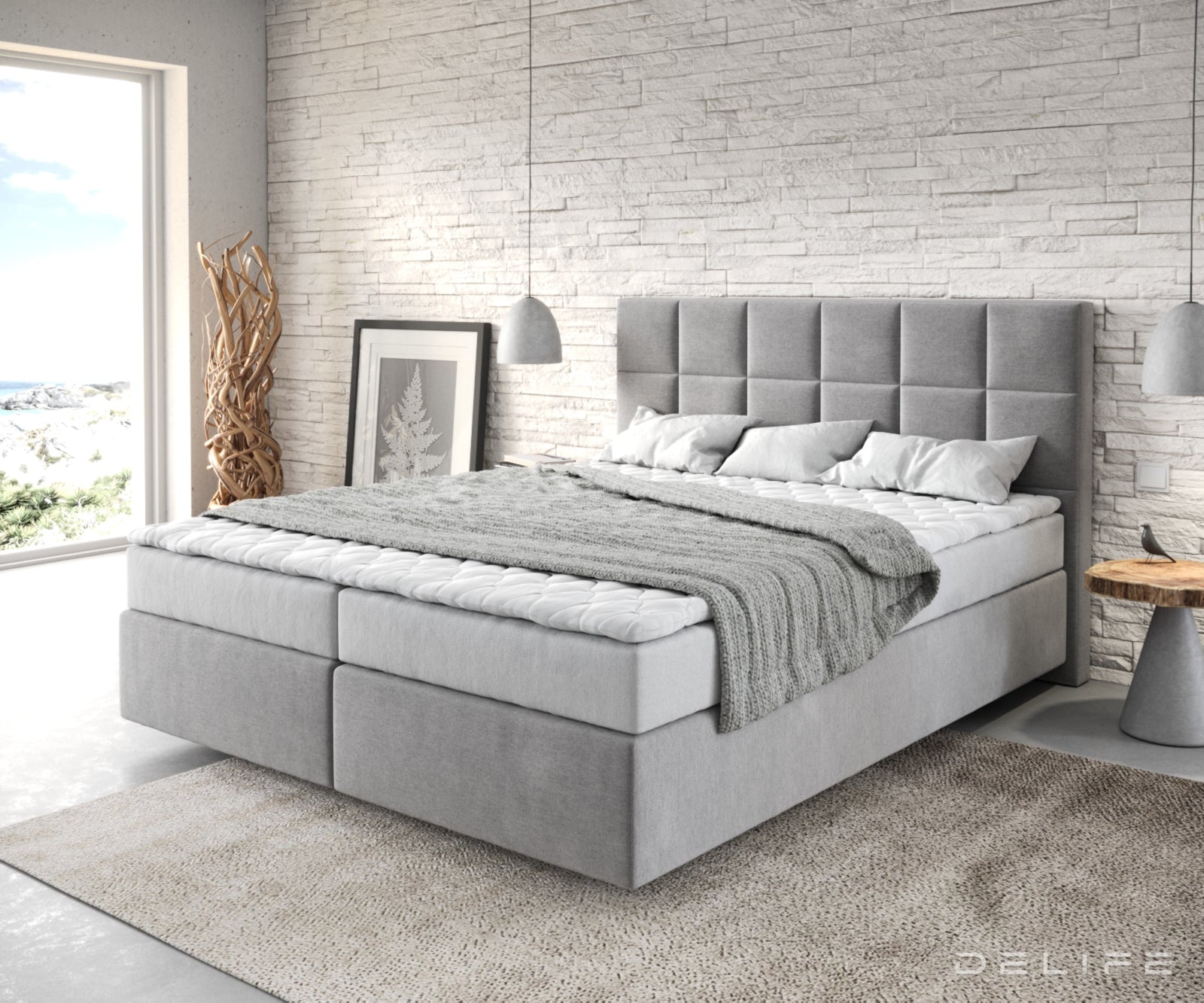 Box spring krevet Dream-Fine s madracem i nadmadracem, Materijal: Mikrofibra
