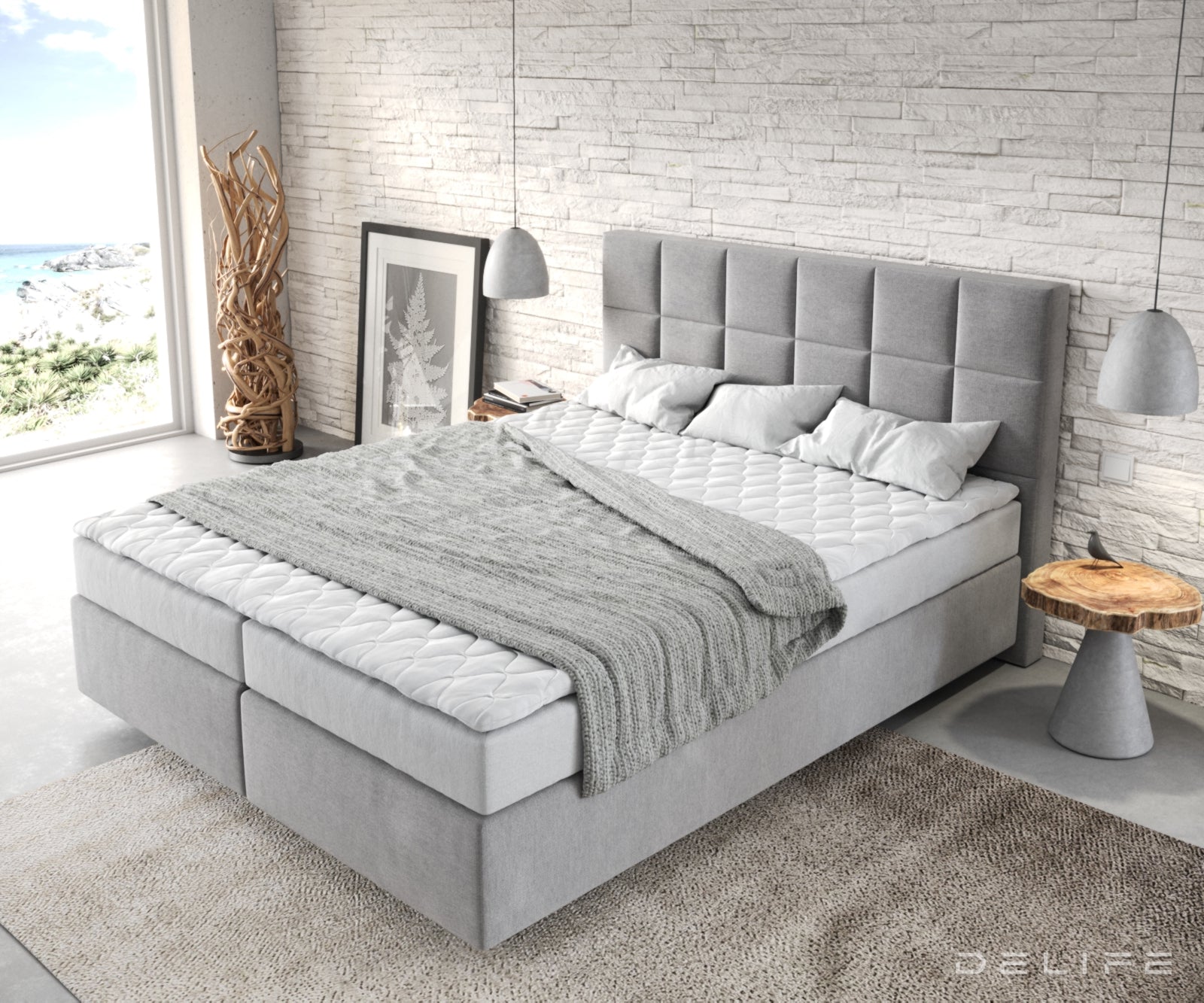 Box spring krevet Dream-Fine s madracem i nadmadracem, Materijal: Mikrofibra