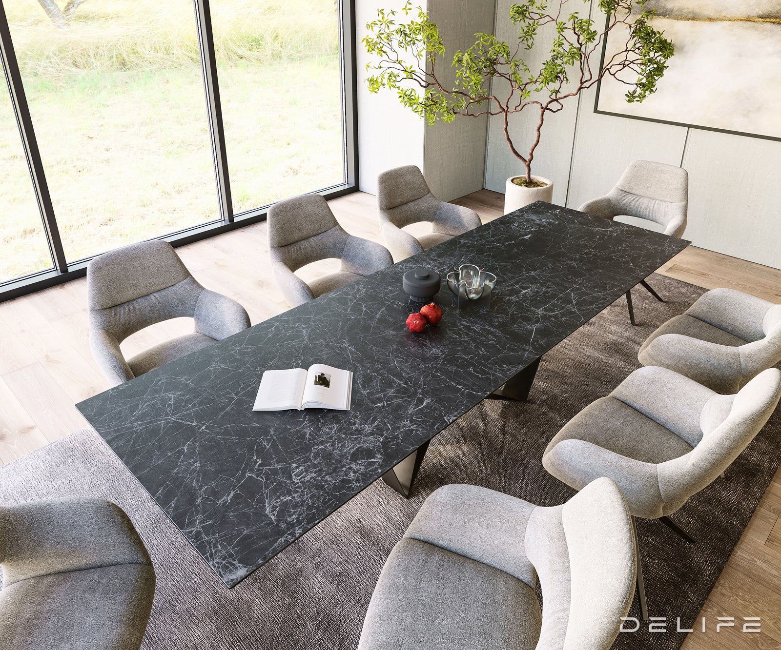 Blagovaonski stol Edge 300x100cm, Materijal: Keramika Laminam Nero Greco