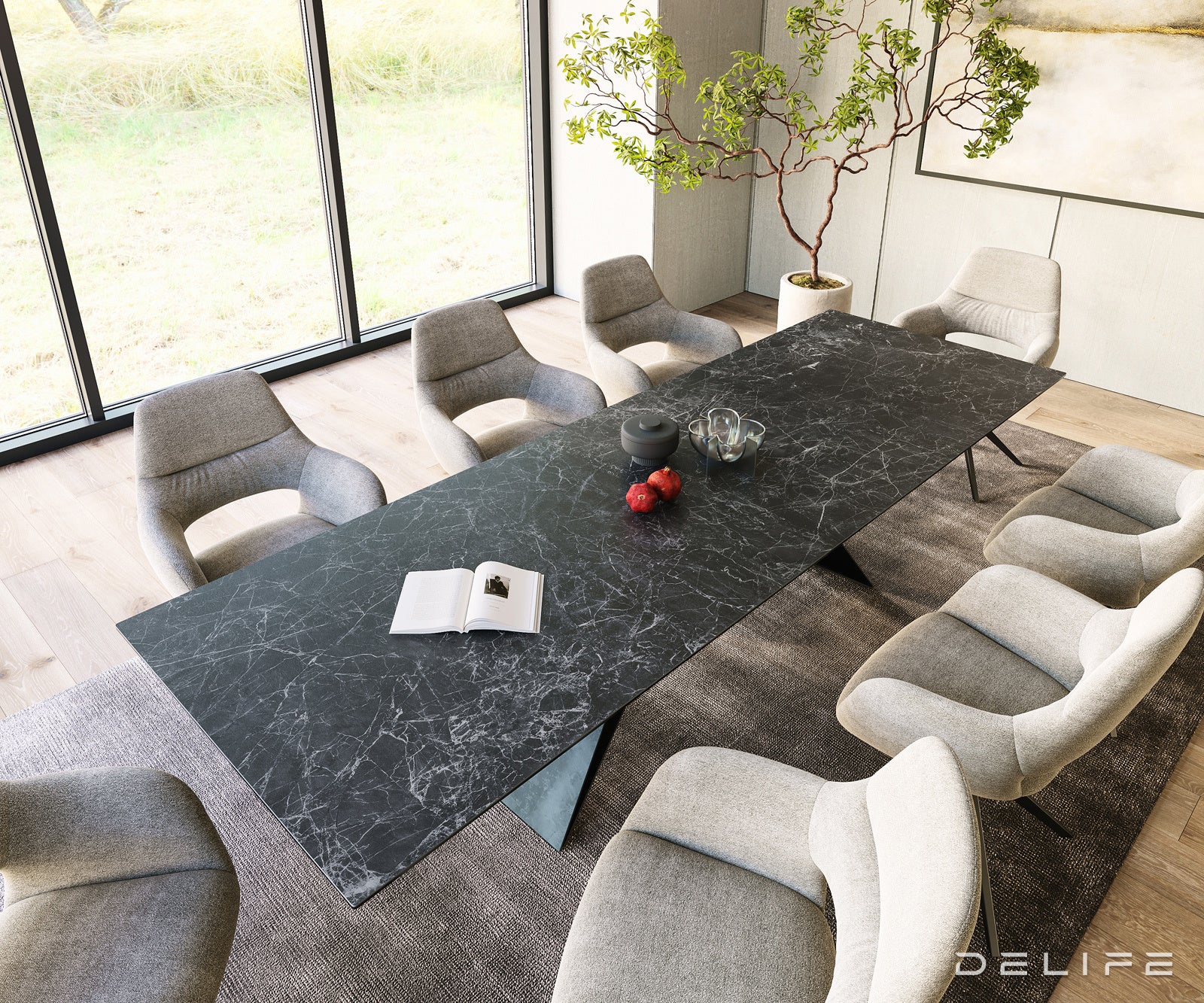 Blagovaonski stol Edge 300x100cm, Materijal: Keramika Laminam Nero Greco