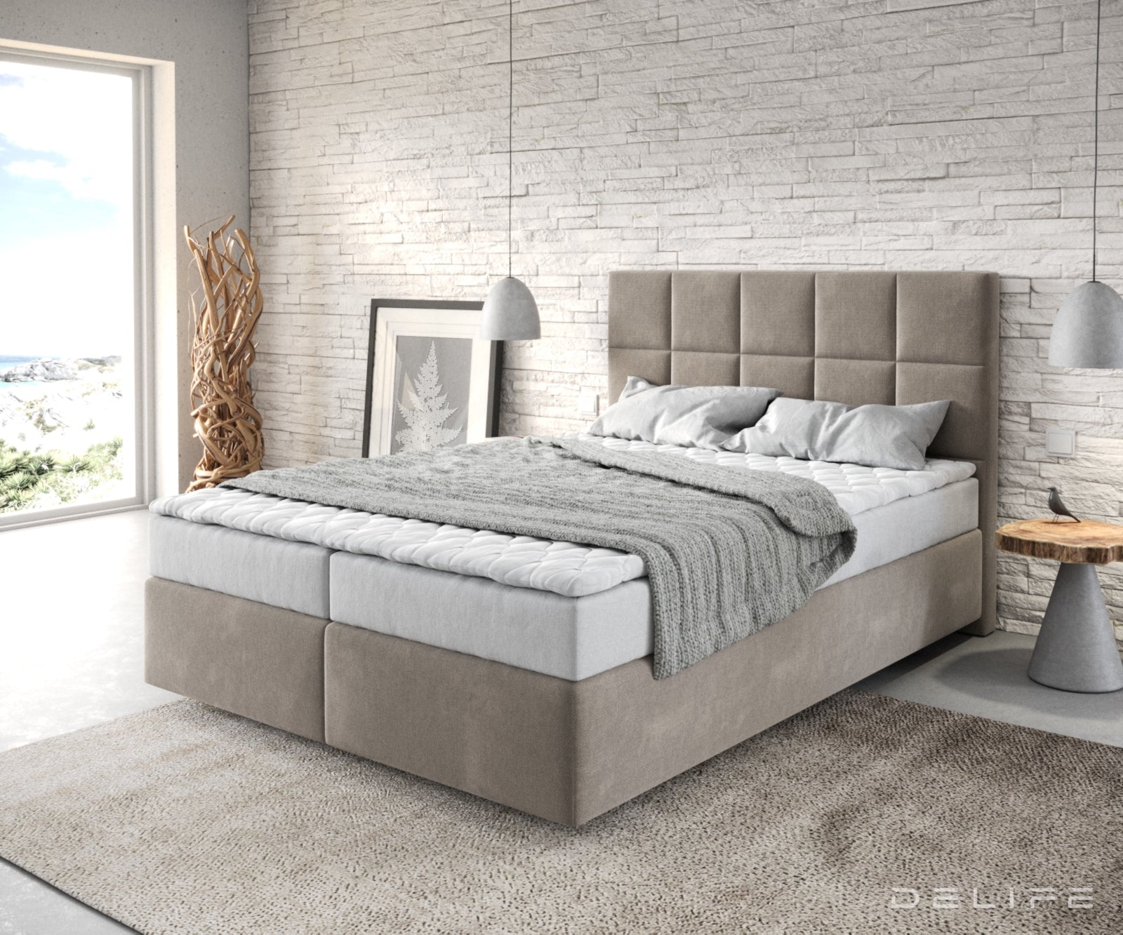 Box spring krevet Dream-Fine s madracem i nadmadracem, Materijal: Mikrofibra