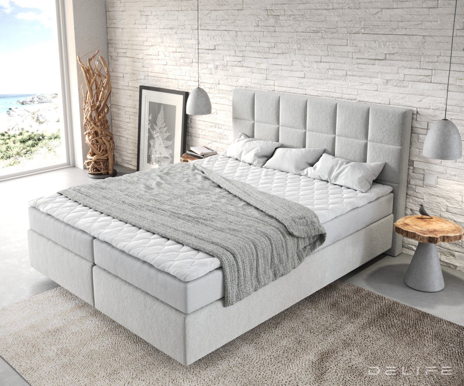 Box spring krevet Dream-Fine s madracem i nadmadracem, Materijal: Mikrofibra