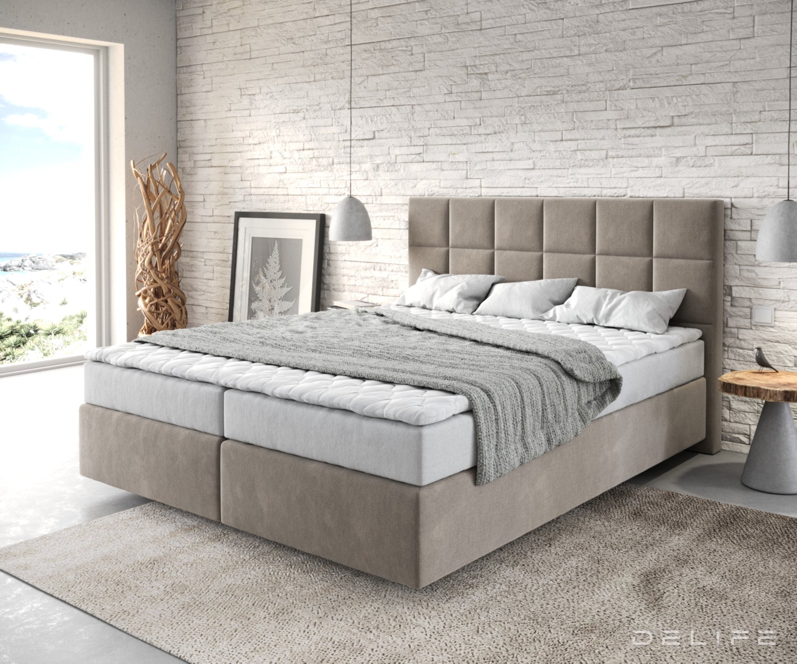 Box spring krevet Dream-Fine s madracem i nadmadracem, Materijal: Mikrofibra