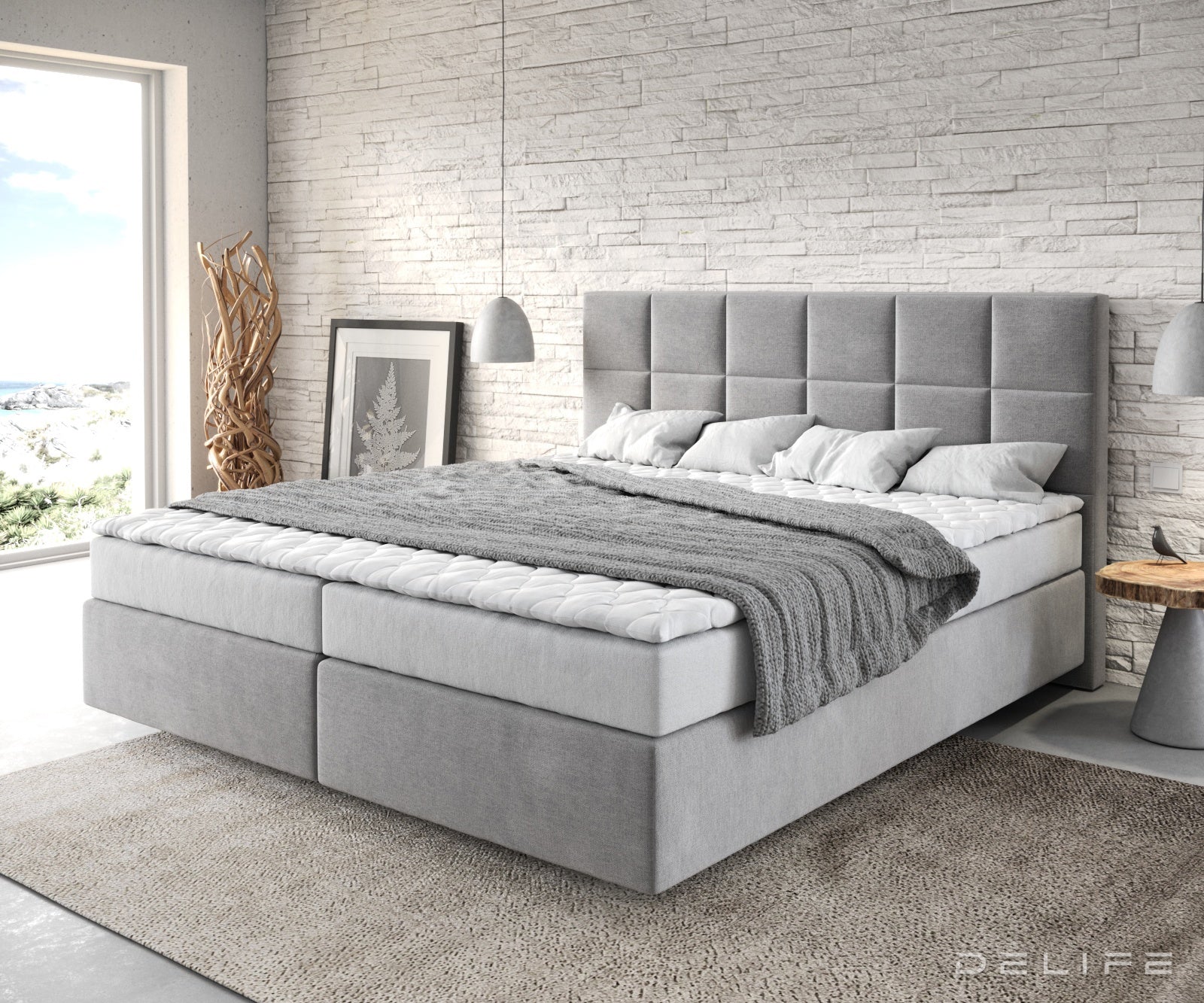Box spring krevet Dream-Fine s madracem i nadmadracem, Materijal: Mikrofibra