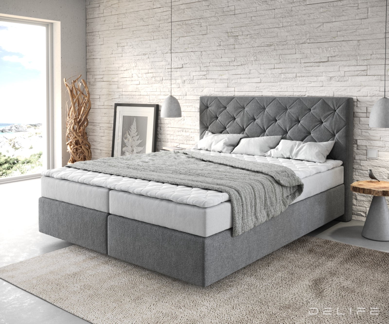 Box spring krevet Dream-Great s madracem i nadmadracem, Materijal: Mikrofibra