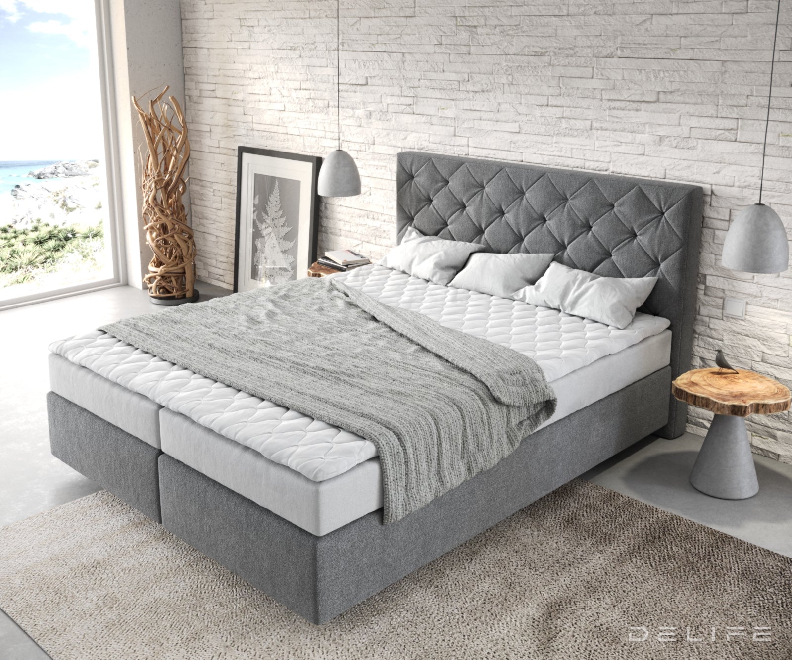 Box spring krevet Dream-Great s madracem i nadmadracem, Materijal: Mikrofibra