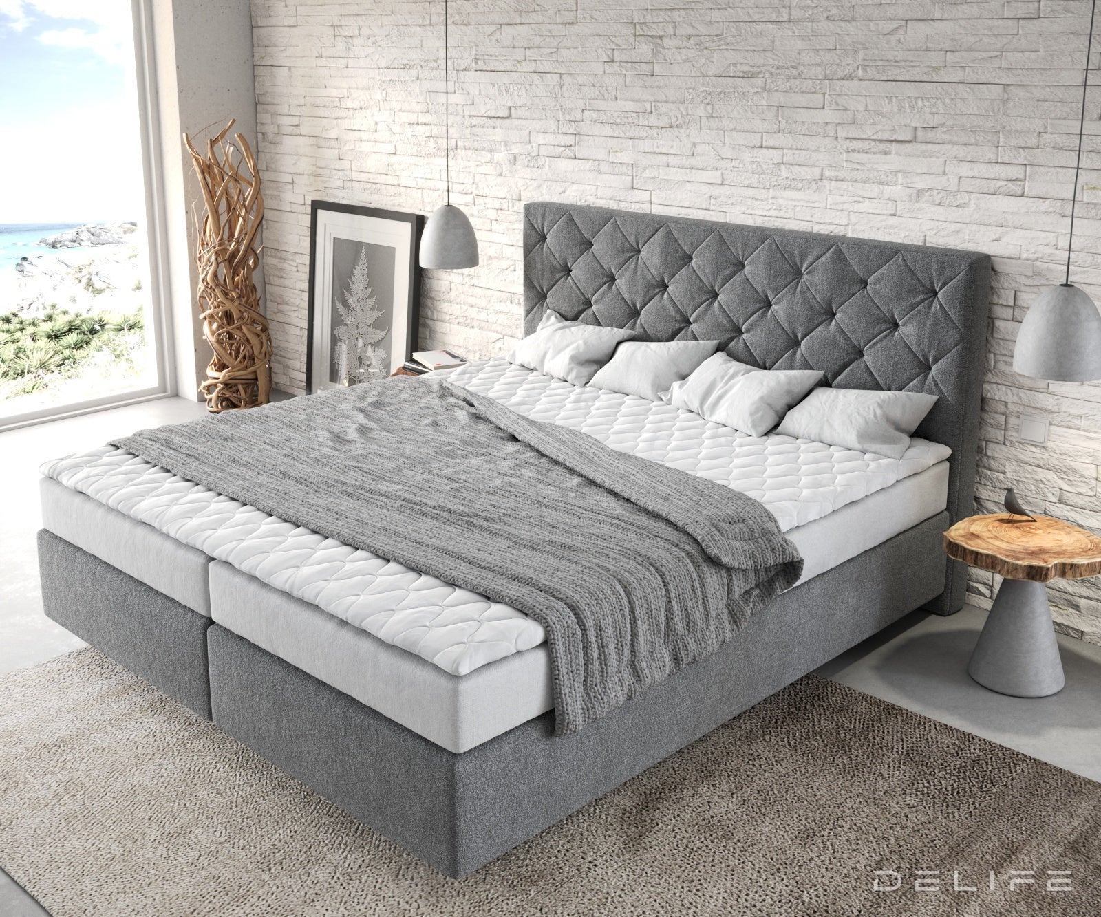 Box spring krevet Dream-Great s madracem i nadmadracem, Materijal: Mikrofibra