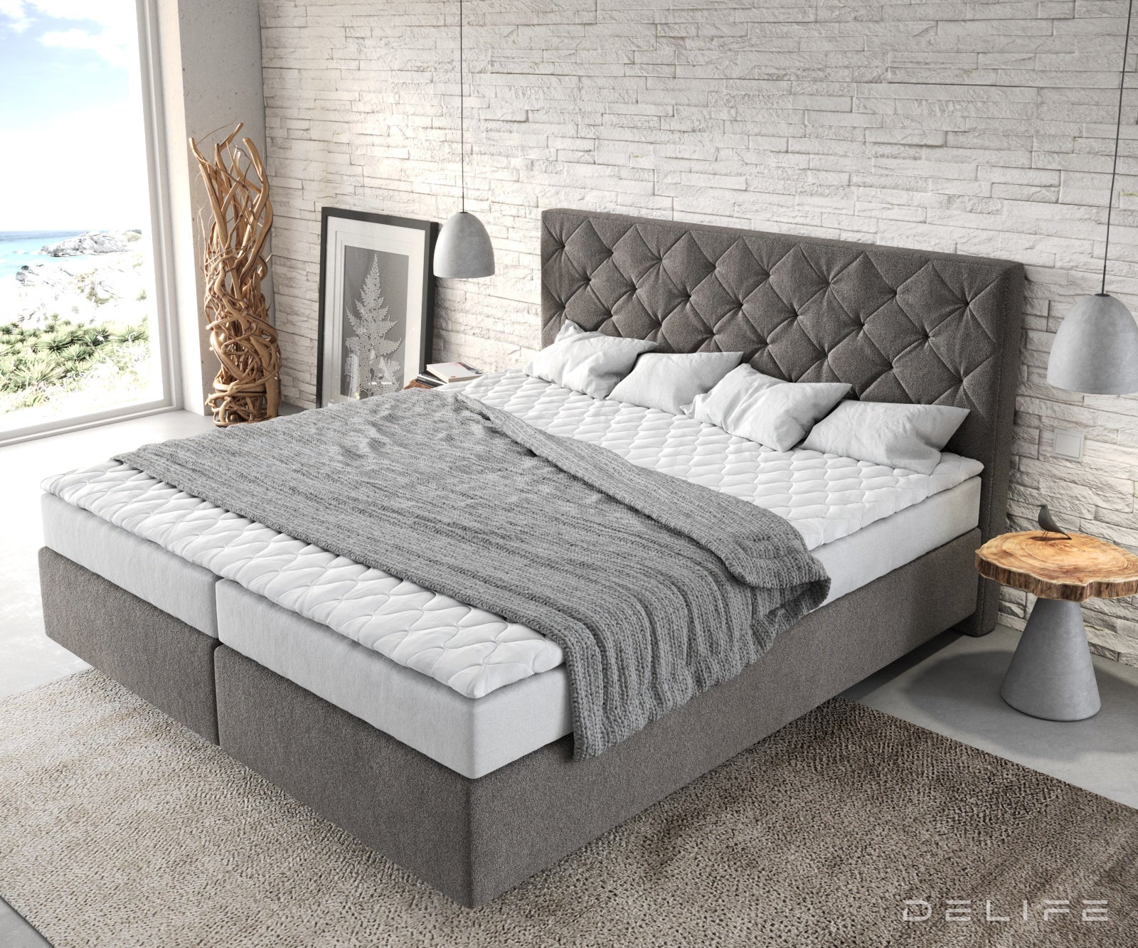 Box spring krevet Dream-Great s madracem i nadmadracem, Materijal: Mikrofibra