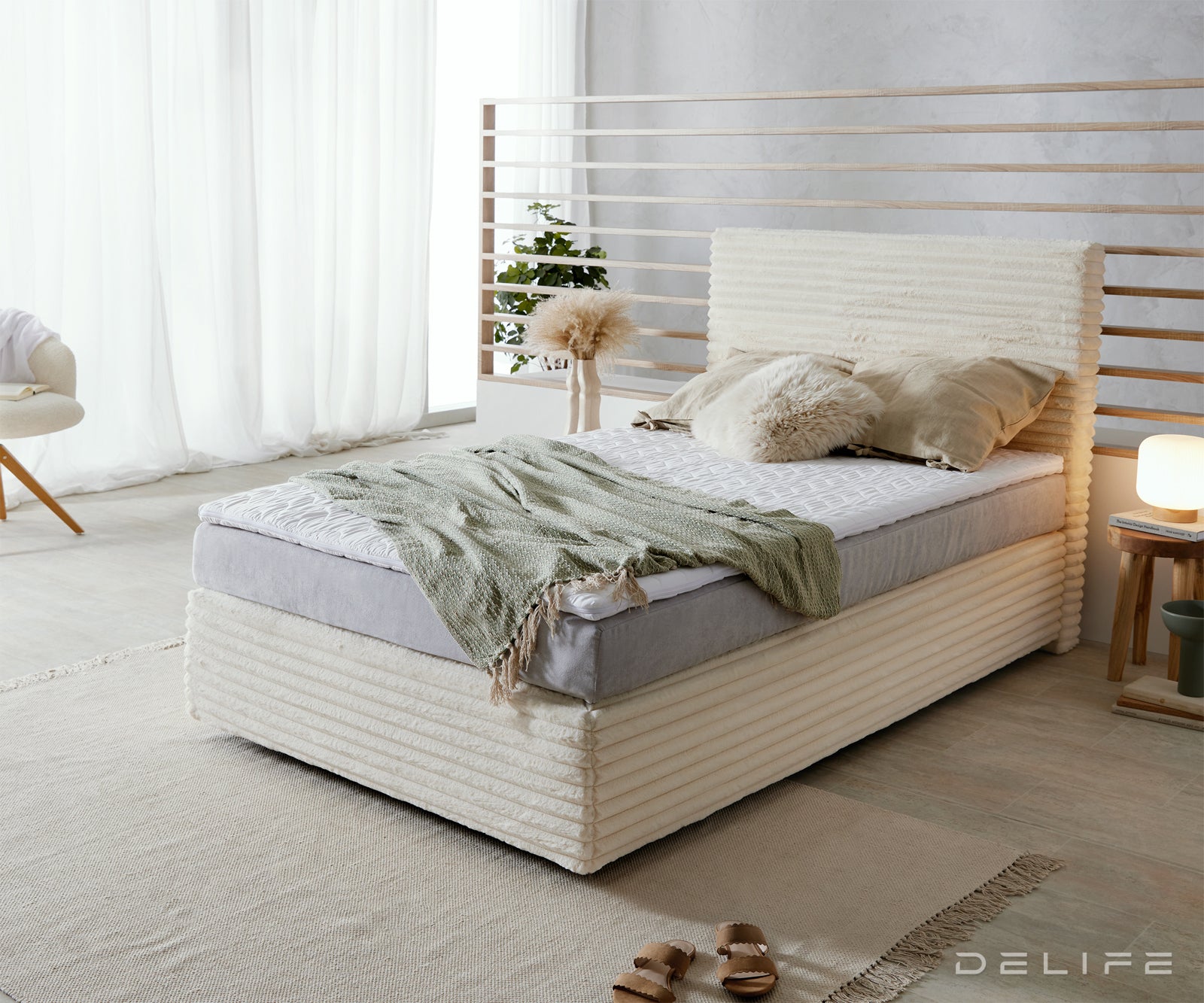 Box spring krevet Dream Well s madracem i nadmadracem, materijal: Pliš rebrasta tkanina
