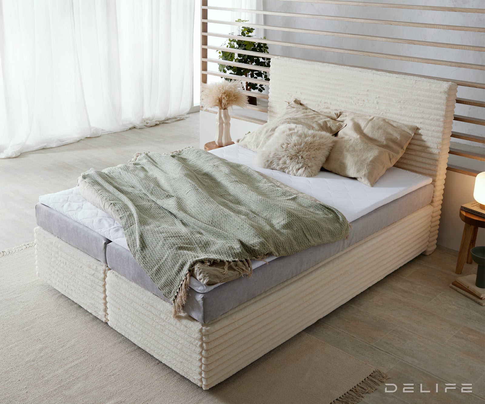 Box spring krevet Dream Well s madracem i nadmadracem, materijal: Pliš rebrasta tkanina